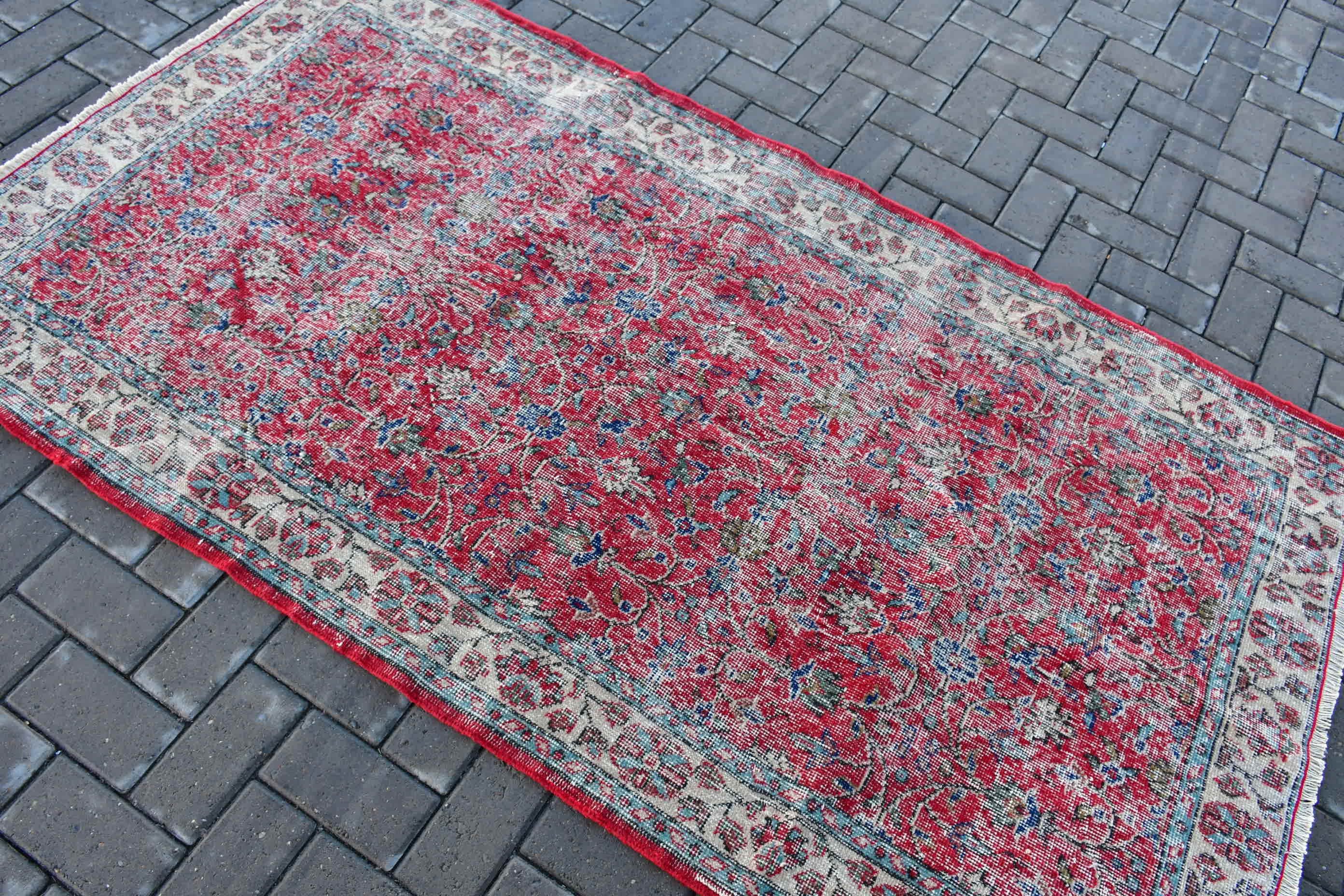 Red Cool Rug, Kitchen Rug, Anatolian Rug, Living Room Rug, Turkish Rug, Floor Rug, 3.9x6.9 ft Area Rug, Vintage Rug, Rugs for Indoor