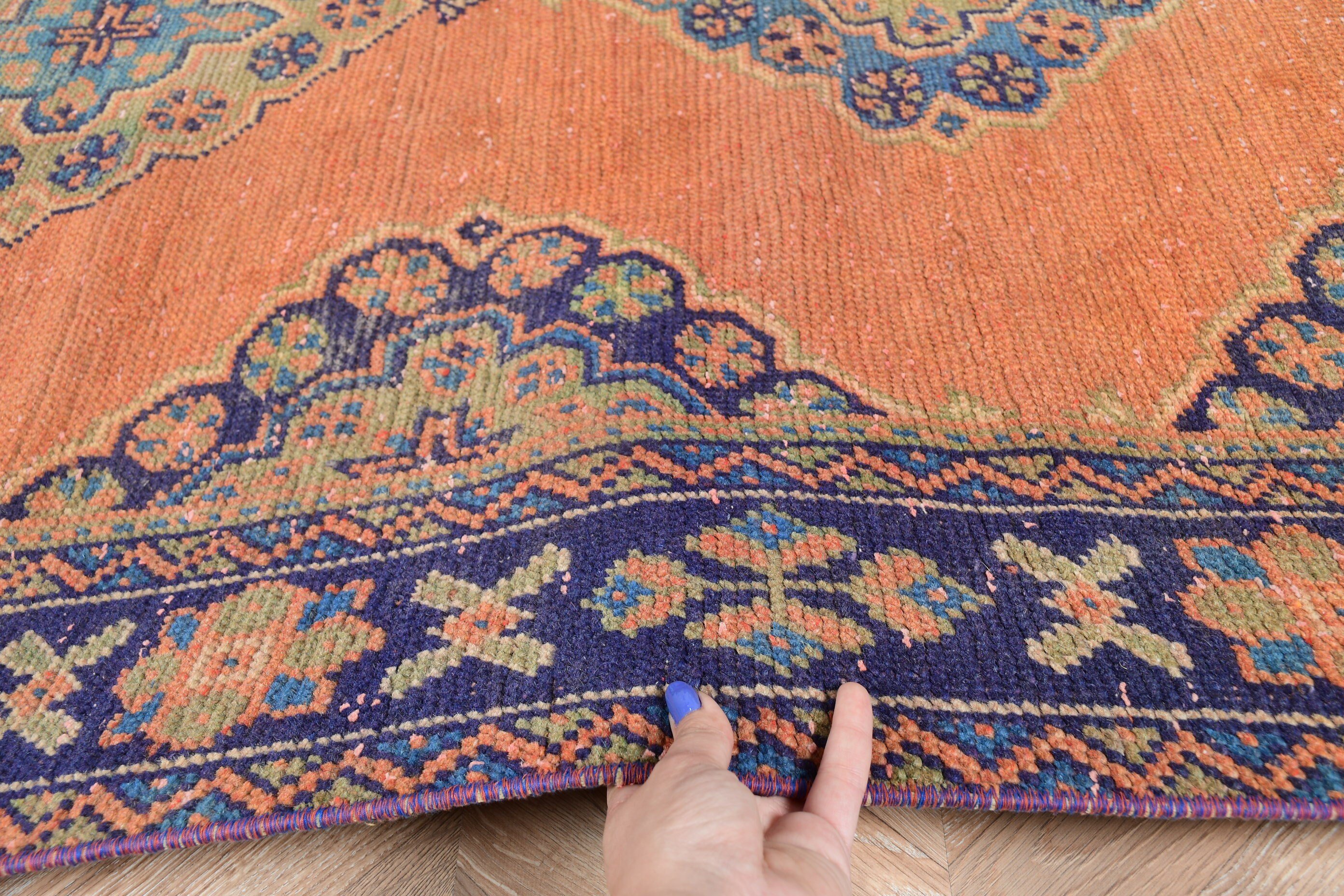 Vintage Halı, Türk Halısı, Yer Halıları, Yatak Odası Halısı, Turuncu Oushak Halısı, Merdiven Halıları, Koridor Halıları, 4.3x11.1 ft Koşucu Halıları, Merdiven Halıları