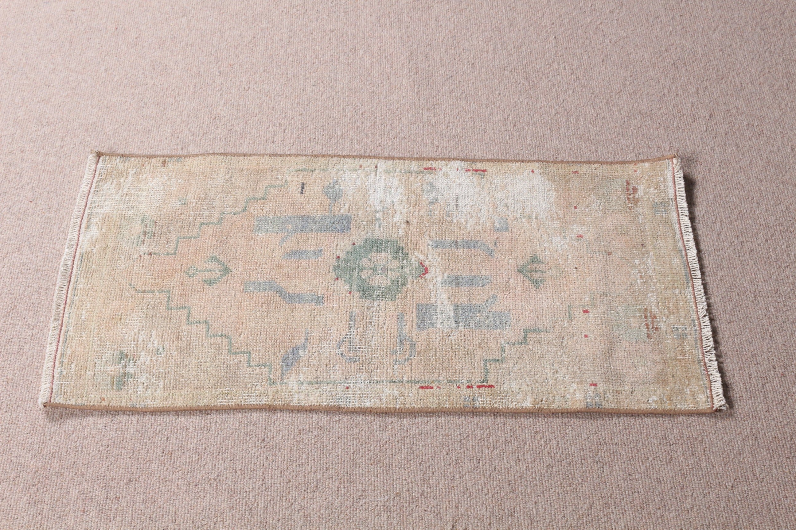 Floor Rug, Vintage Rug, Tribal Rug, Bathroom Rugs, Turkish Rug, Rugs for Bath, Antique Rug, 1.5x3 ft Small Rug, Nursery Rug, Beige Cool Rug