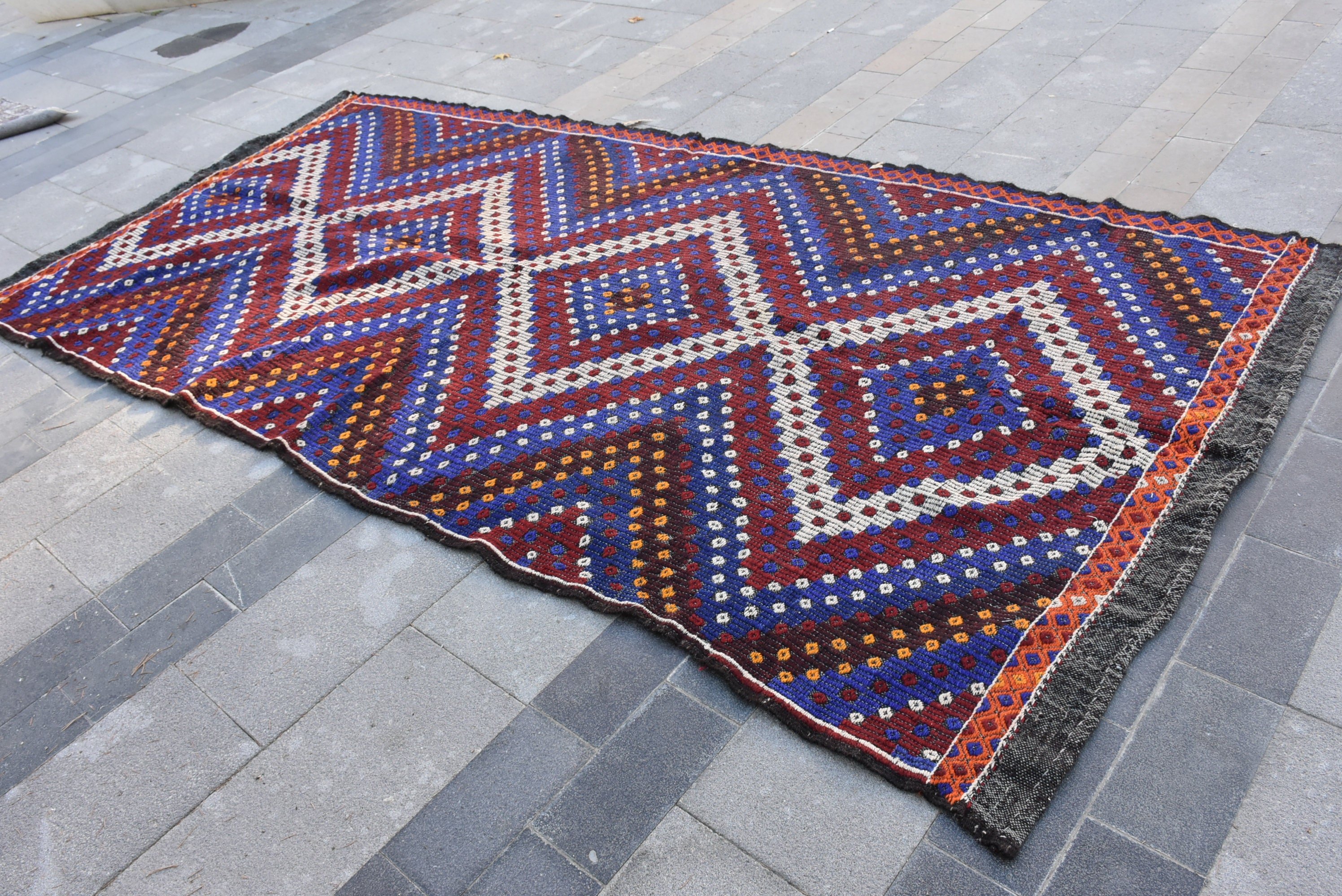 Dining Room Rug, Kilim, Vintage Rug, Bedroom Rug, Living Room Rugs, Turkish Rug, Blue  5.4x11 ft Large Rug, Moroccan Rug