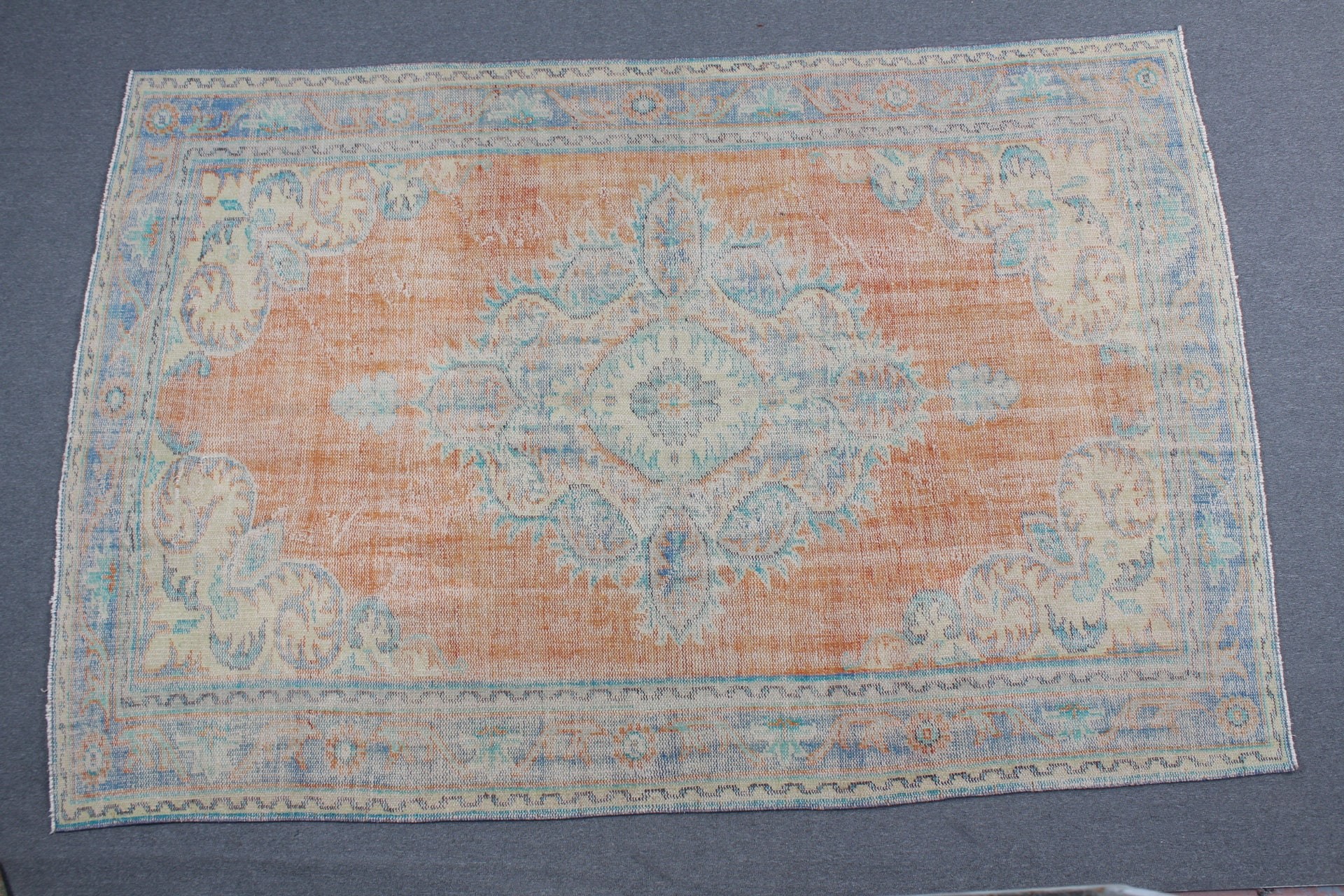 Yatak Odası Halısı, 6.7x9.7 ft Büyük Halı, Türkiye Halısı, Türk Halısı, Oushak Halısı, Vintage Halı, Turuncu Oryantal Halılar, Salon Halısı, Oturma Odası Halıları