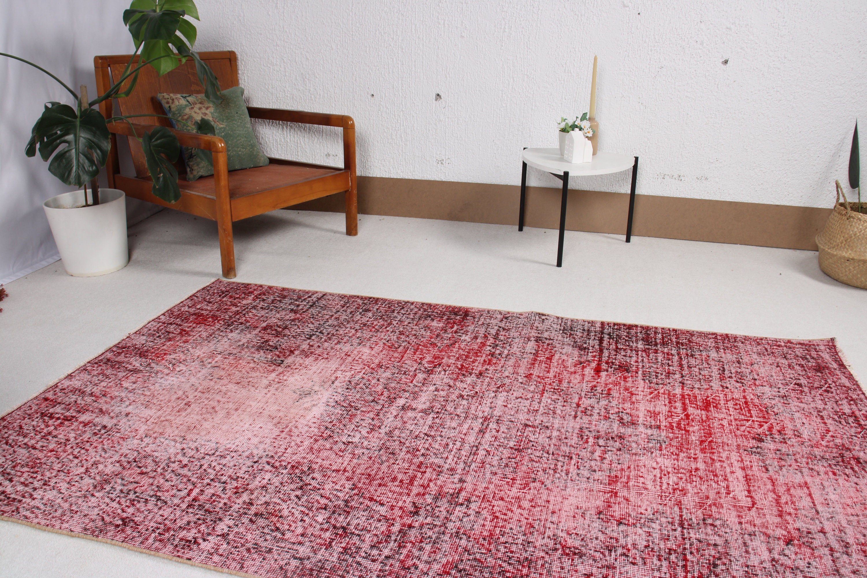 Rugs for Floor, Red Moroccan Rug, Oushak Area Rugs, Vintage Rugs, 4x6.6 ft Area Rugs, Bedroom Rugs, Turkish Rug, Cool Rug, Floor Rugs