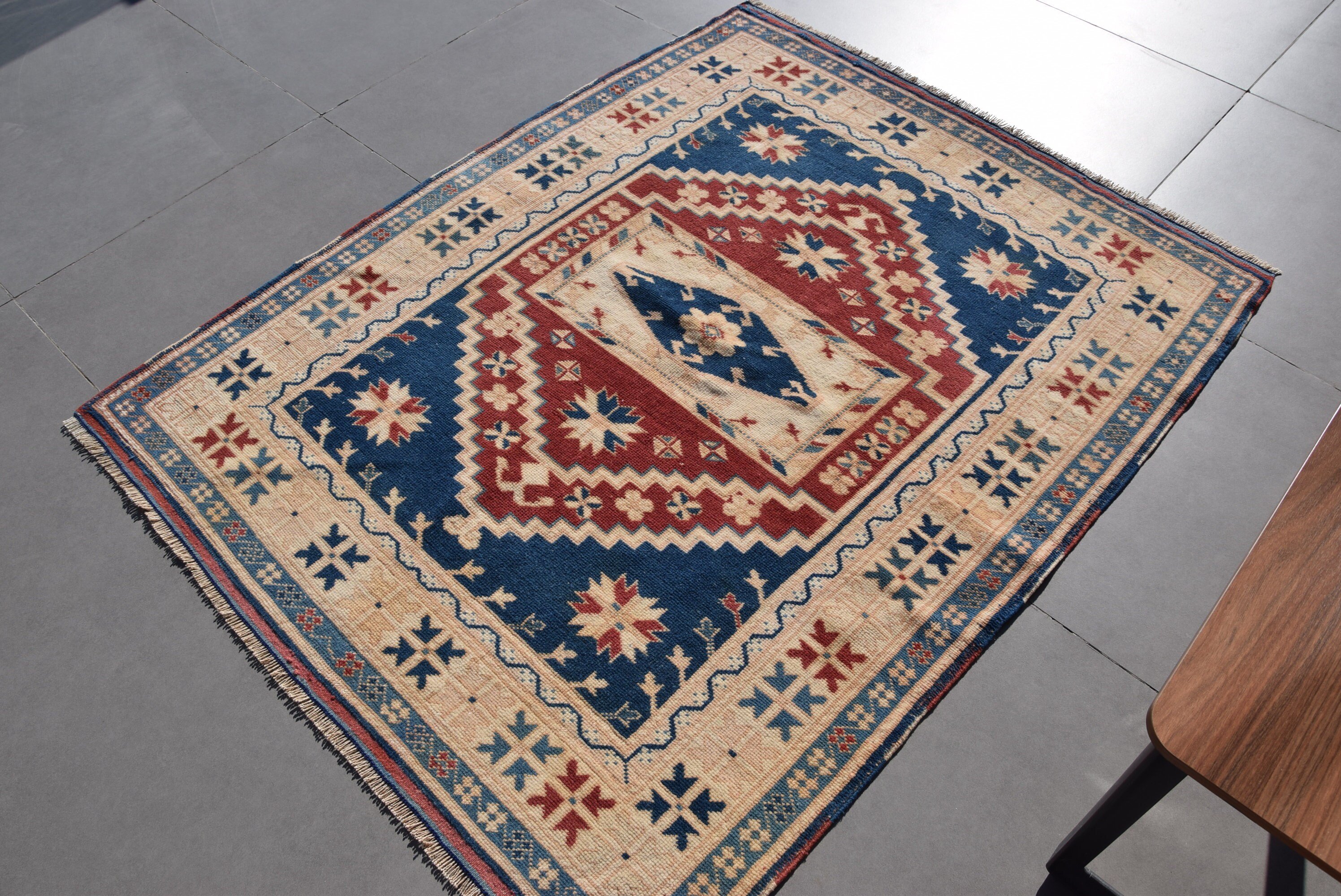 Kitchen Rugs, Designer Rugs, Blue Moroccan Rugs, Turkish Rugs, Wool Rugs, Vintage Rugs, Anatolian Rug, Nursery Rug, 3.7x4.7 ft Accent Rug