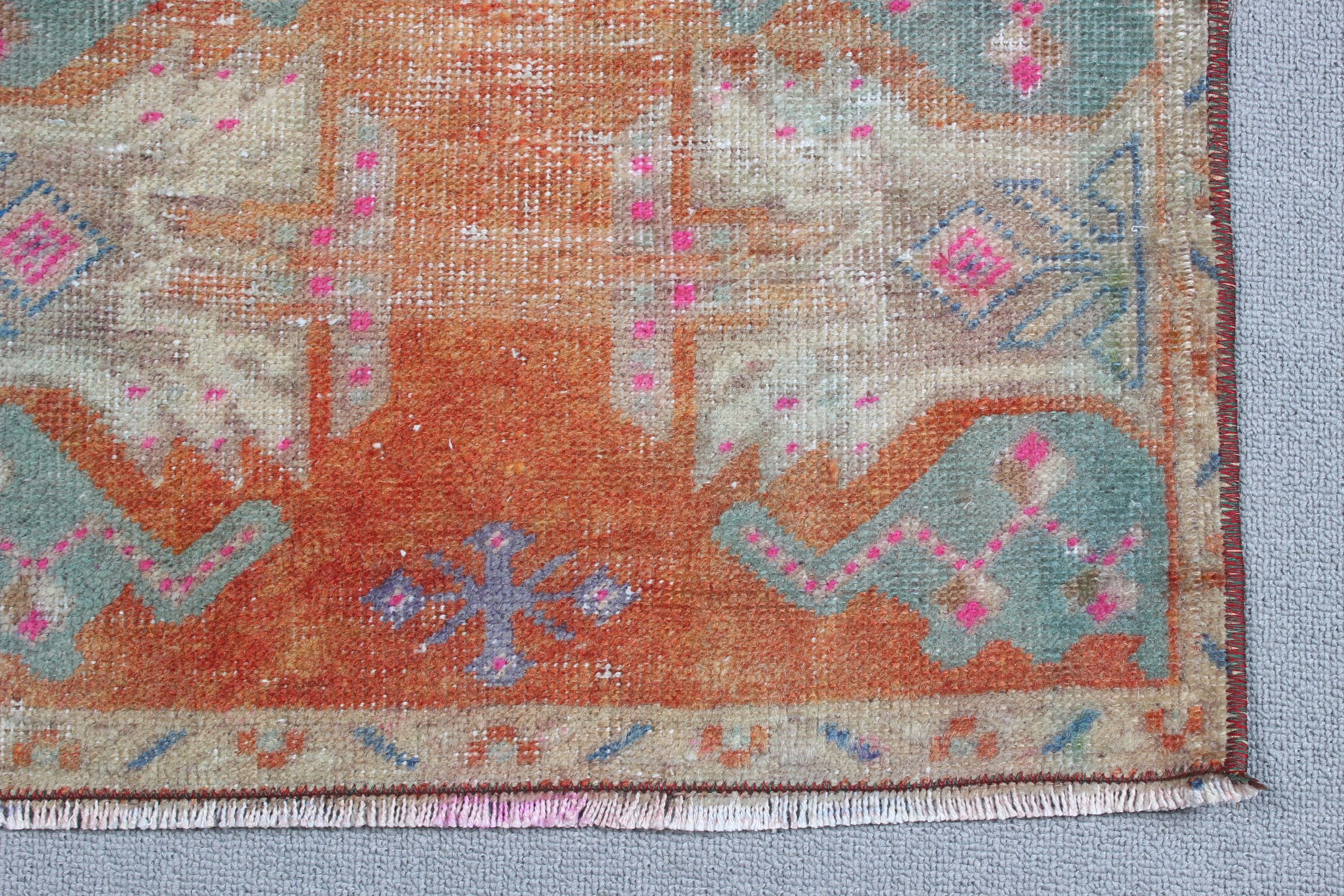 Boho Halı, Vintage Halı, Turuncu Fas Halıları, Türk Halısı, Duvara Asılı Halı, Küçük Vintage Halı, 1.7x3.1 ft Küçük Halılar, Oushak Halıları