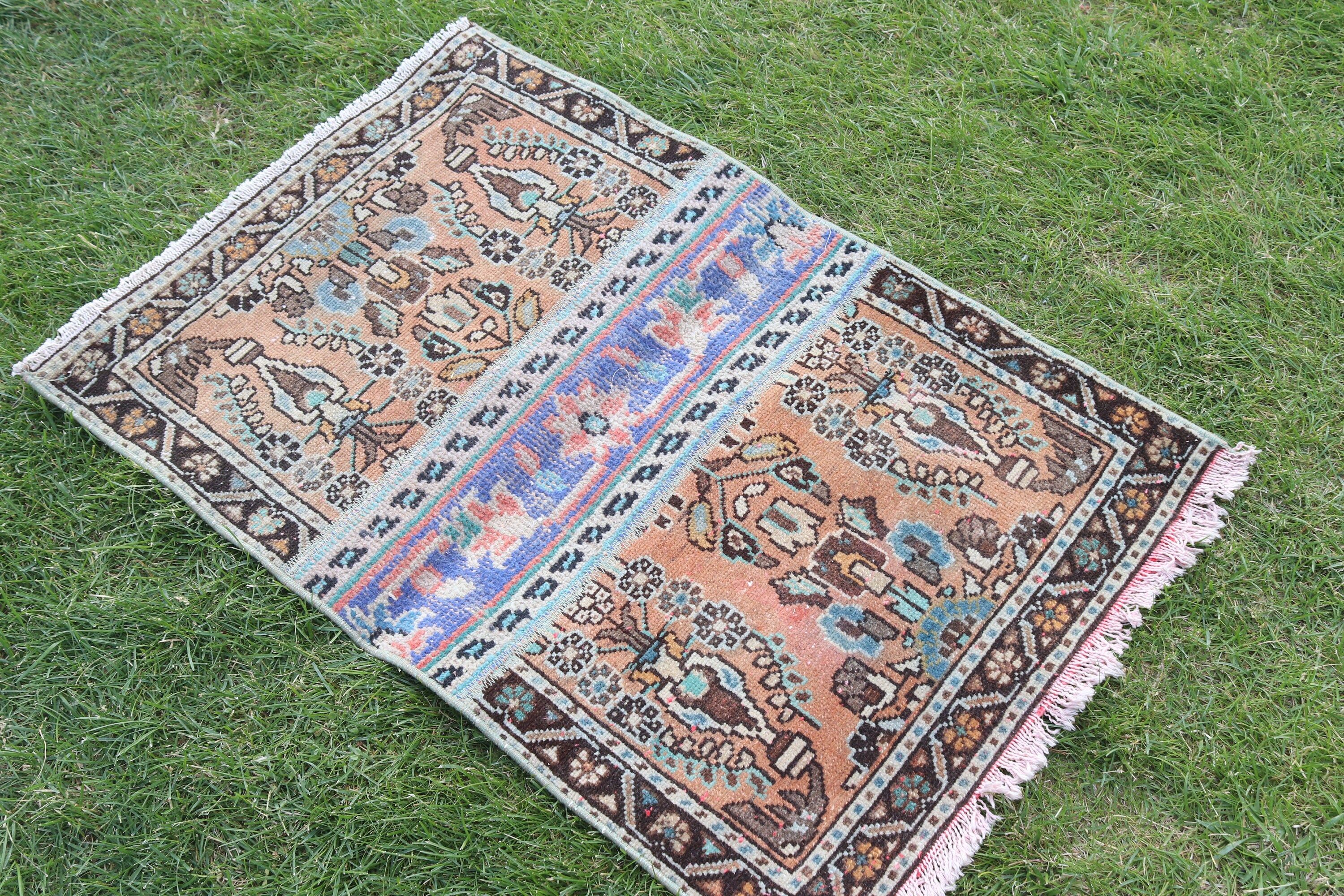 Türk Halıları, Vintage Halı, 2x3.1 ft Küçük Halı, Küçük Vintage Halı, Egzotik Halı, Kapı Paspası Halısı, Boho Halısı, Gri El Dokuma Halısı