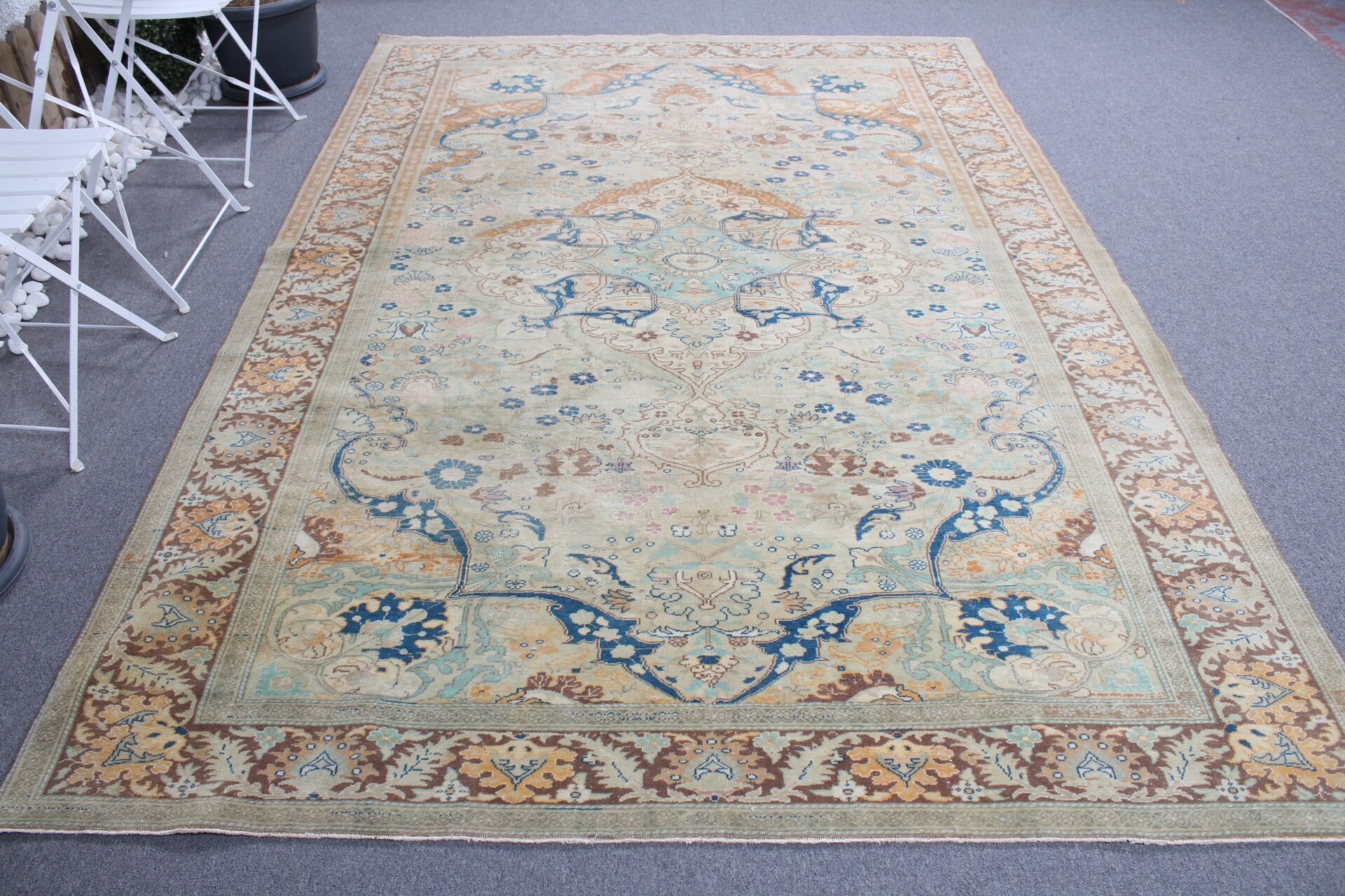 Yeşil Antika Halı, Oushak Halıları, Vintage Halılar, Yatak Odası Halısı, Salon Halıları, Havalı Halı, Türk Halısı, 6,5x9,4 ft Büyük Halı, Oturma Odası Halısı