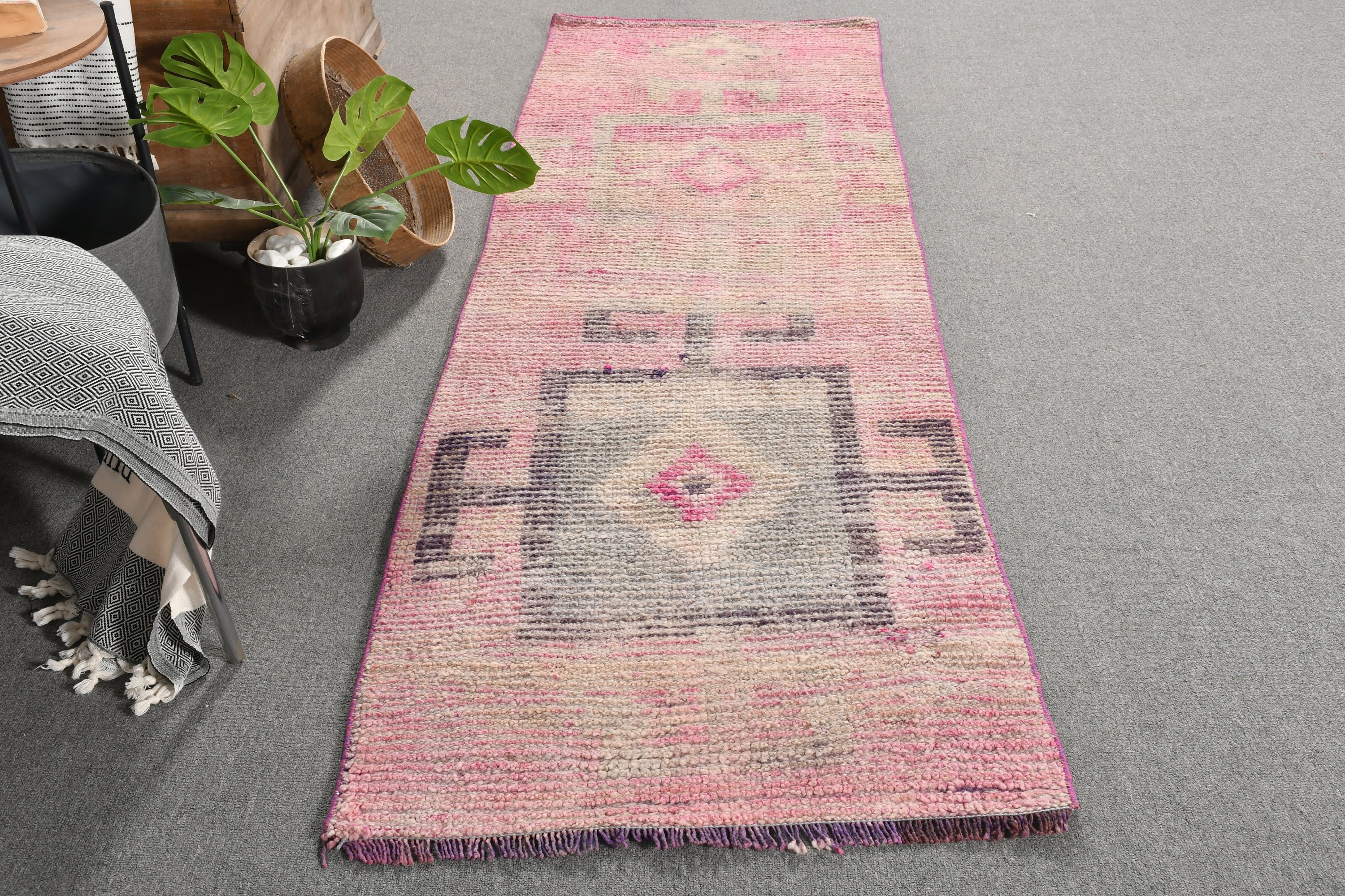 Turkey Rug, Bedroom Rug, Stair Rug, Rugs for Hallway, Vintage Rug, Turkish Rugs, Pink  2.6x8.8 ft Runner Rug