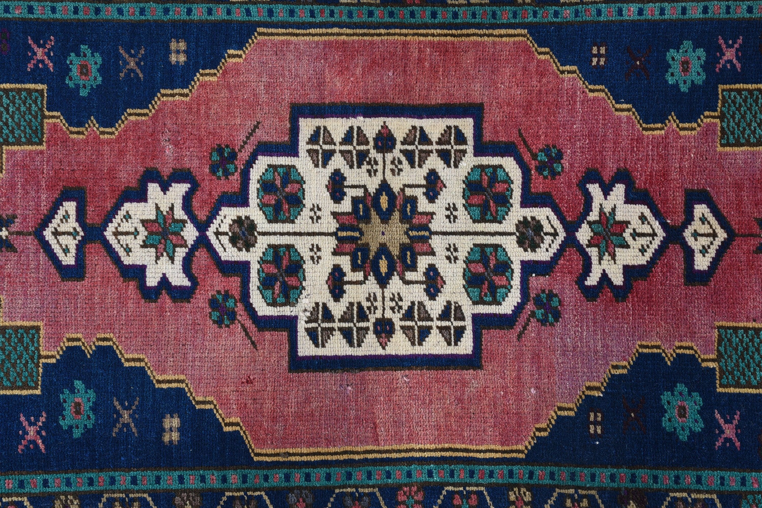 Yer Halıları, 1.7x3.6 ft Küçük Halı, Vintage Halı, Mavi Oryantal Halı, Mutfak Halısı, Araba Paspas Halısı, Türk Halıları, El Yapımı Halı, Duvara Asılı Halı