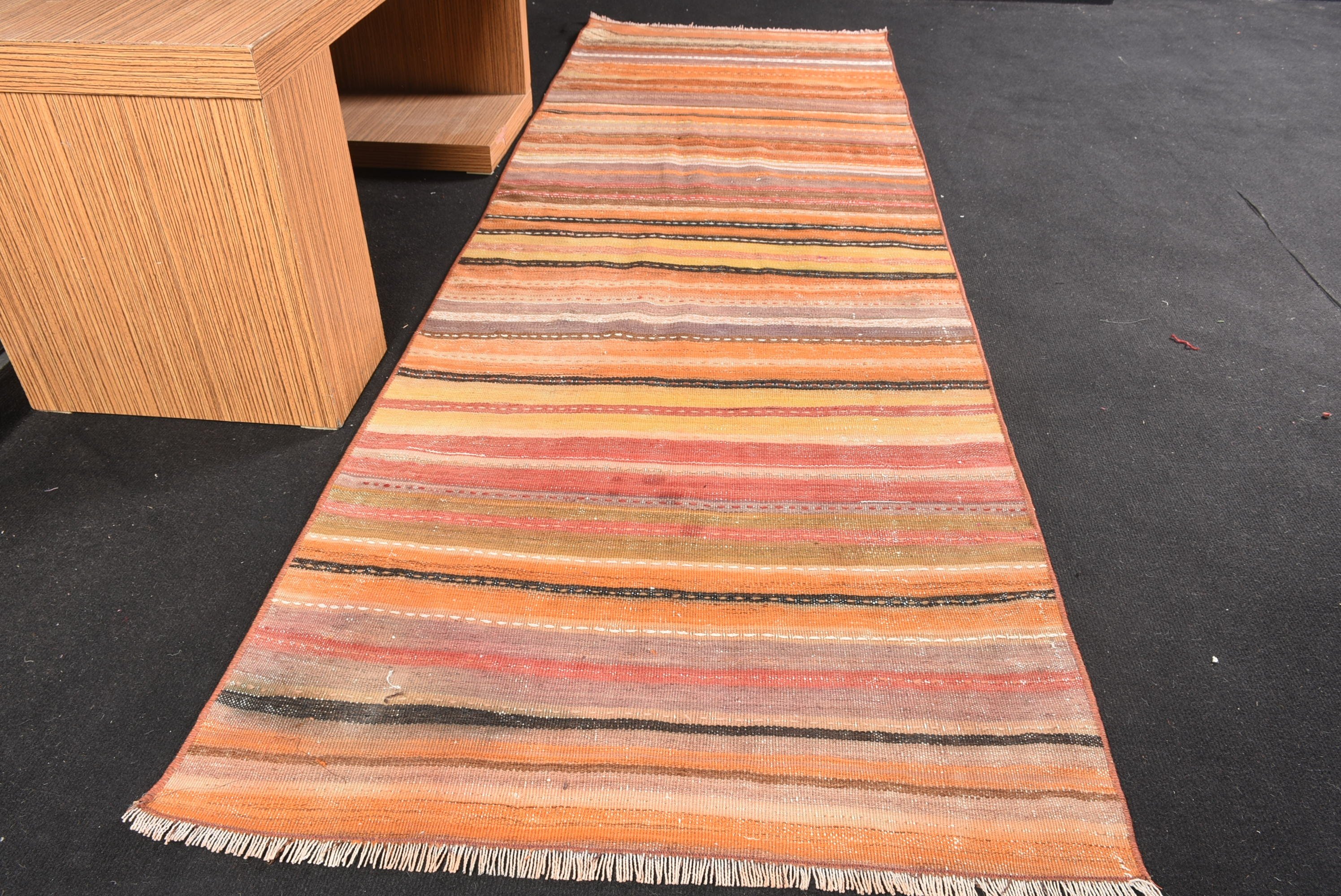 Kilim, Koridor Halısı, 2,9x8,4 ft Yolluk Halıları, Turuncu Fas Halıları, Vintage Halı, Oushak Halısı, Anadolu Halısı, Türk Halısı, Koridor Halıları