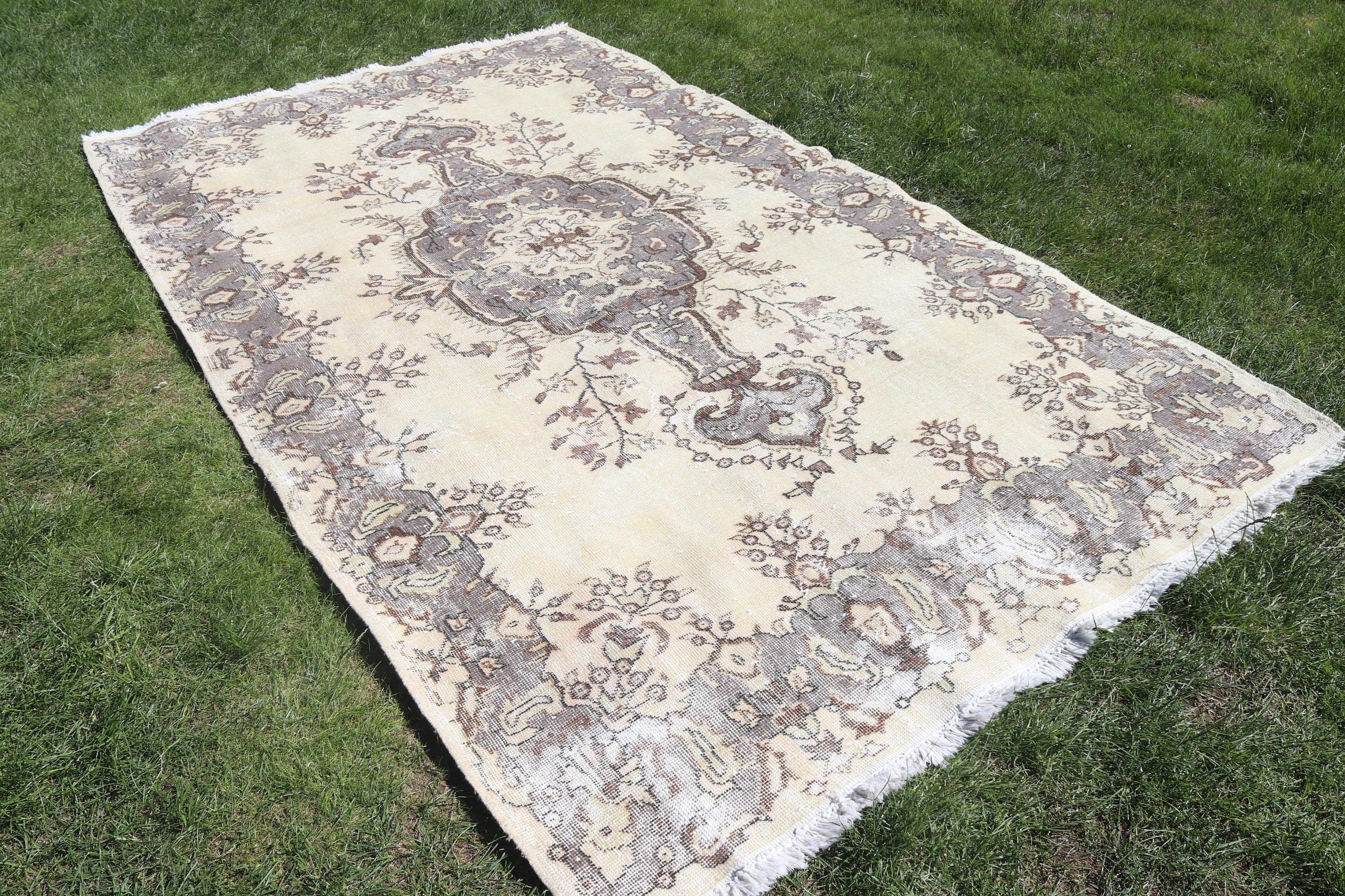 Vintage Halı, Büyük Vintage Halı, Dış Mekan Halıları, Bej Boho Halıları, Havalı Halılar, Yatak Odası Halıları, 5.4x9.5 ft Büyük Halı, Türk Halısı, Yemek Odası Halısı