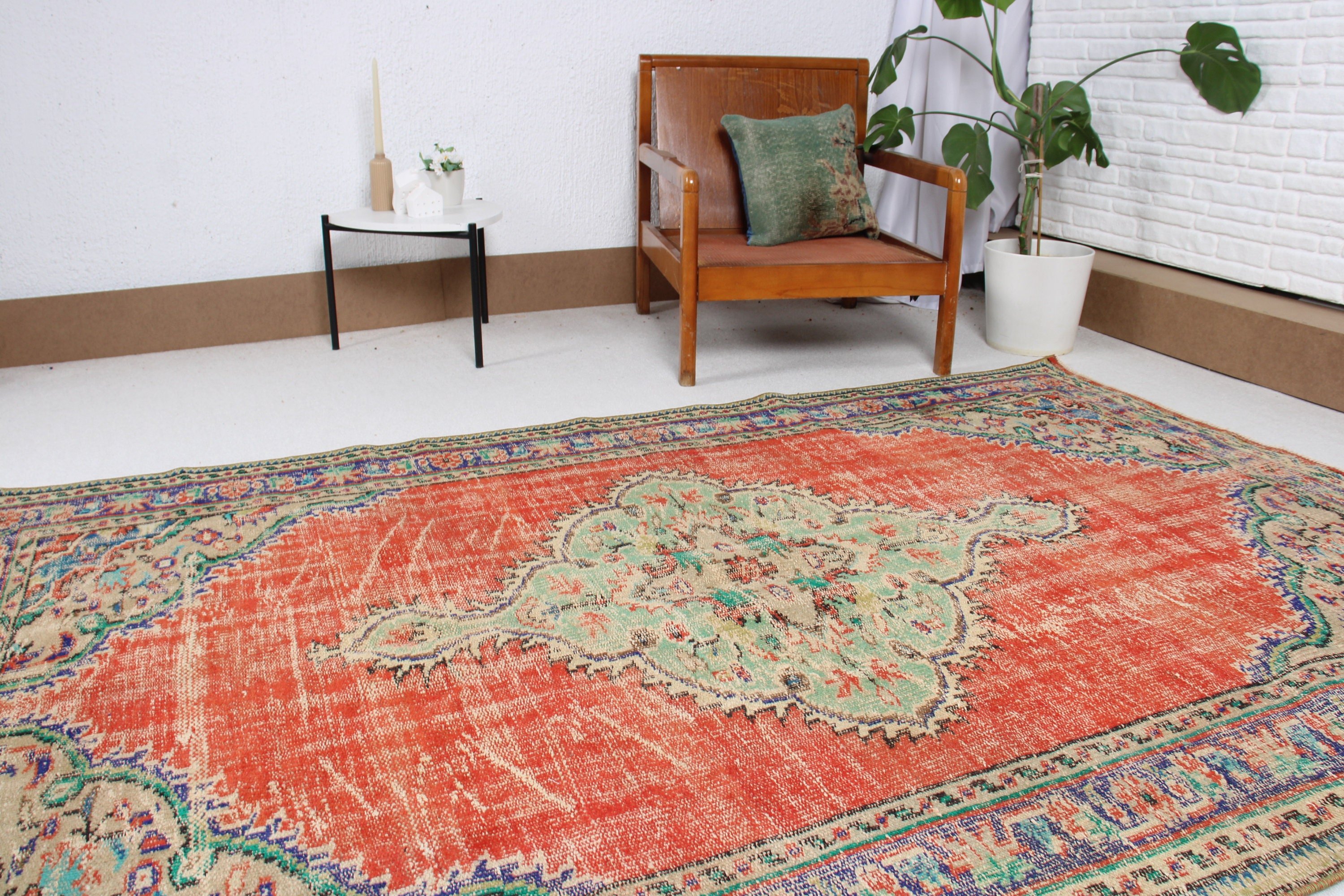 Türk Halıları, Vintage Halılar, Fas Halıları, Salon Halısı, Kırmızı Lüks Halı, 5.3x7.9 ft Büyük Halılar, Büyük Oushak Halısı, Anadolu Halıları, Boho Halıları