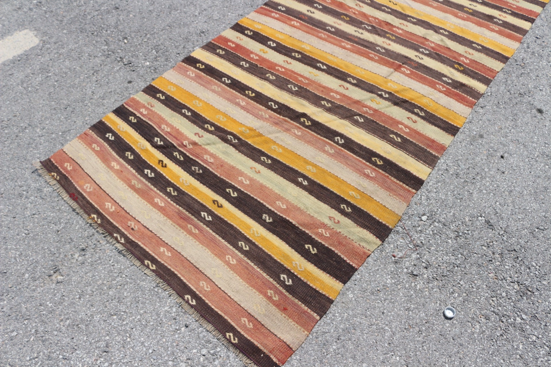 Cool Rugs, Kilim, Brown  3.6x10.2 ft Runner Rugs, Stair Rugs, Turkish Rugs, Boho Rug, Vintage Rug, Kitchen Rugs