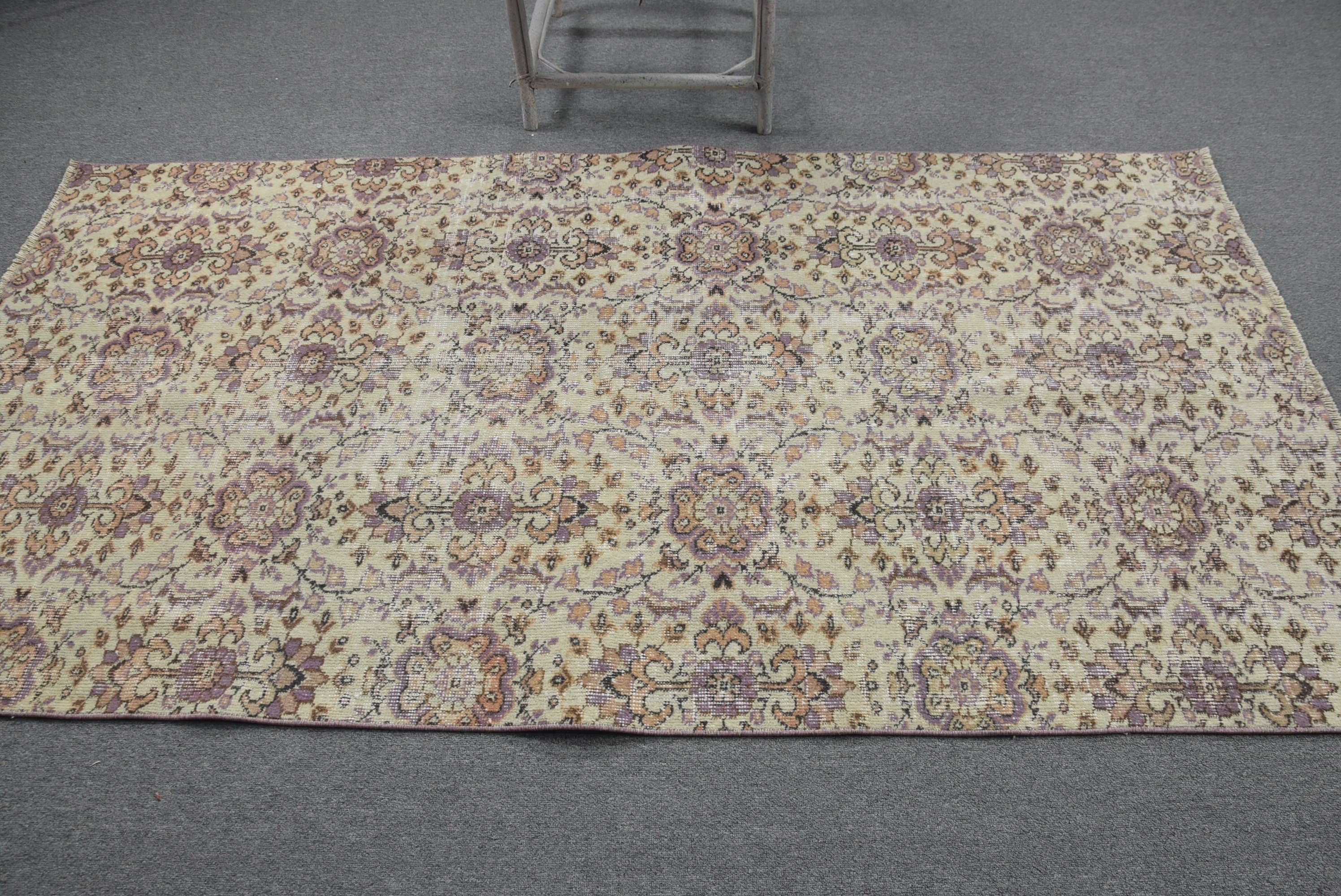 Beige Wool Rug, Art Rug, Bedroom Rug, 3.9x7.4 ft Area Rug, Home Decor Rug, Vintage Decor Rugs, Vintage Rug, Turkish Rugs, Rugs for Kitchen