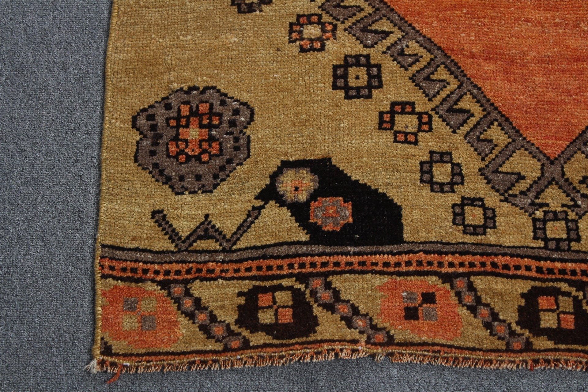 Türk Halısı, Turuncu 2.9x9.8 ft Runner Halısı, Koridor Halısı, Mutfak Halıları, Doğal Halılar, Yün Halılar, Fas Halıları, Vintage Halı