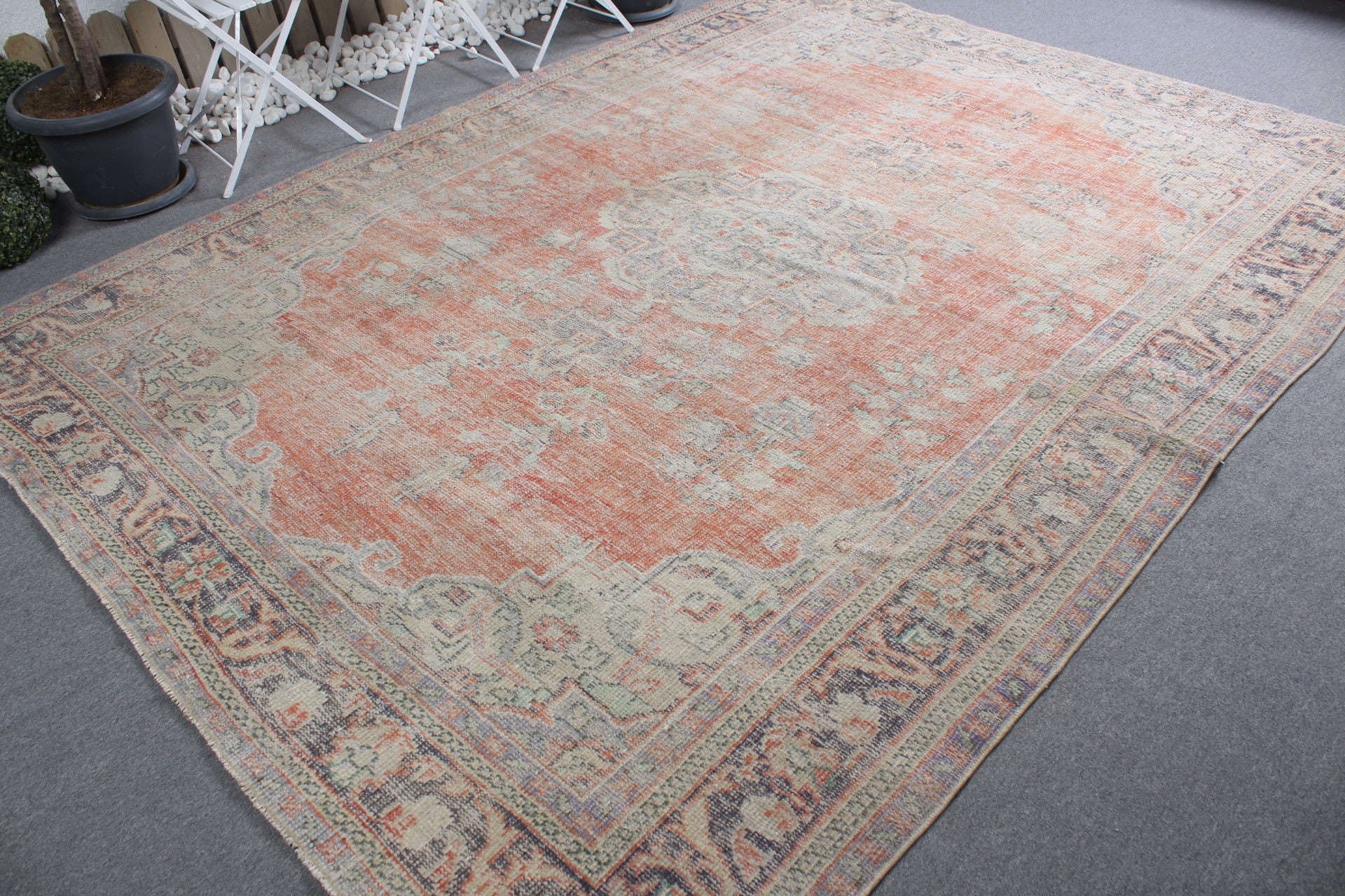 Living Room Rug, Vintage Rug, Orange  7.5x9.9 ft Oversize Rug, Turkish Rug, Anatolian Rug, Oushak Rug, Bohemian Rug, Salon Rug