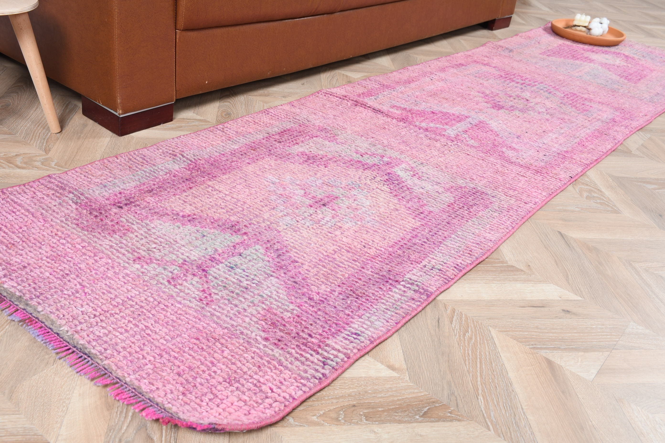 Pink  2.3x9.1 ft Runner Rugs, Turkish Rug, Oushak Rugs, Rugs for Kitchen, Stair Rugs, Wool Rugs, Hallway Rug, Vintage Rug