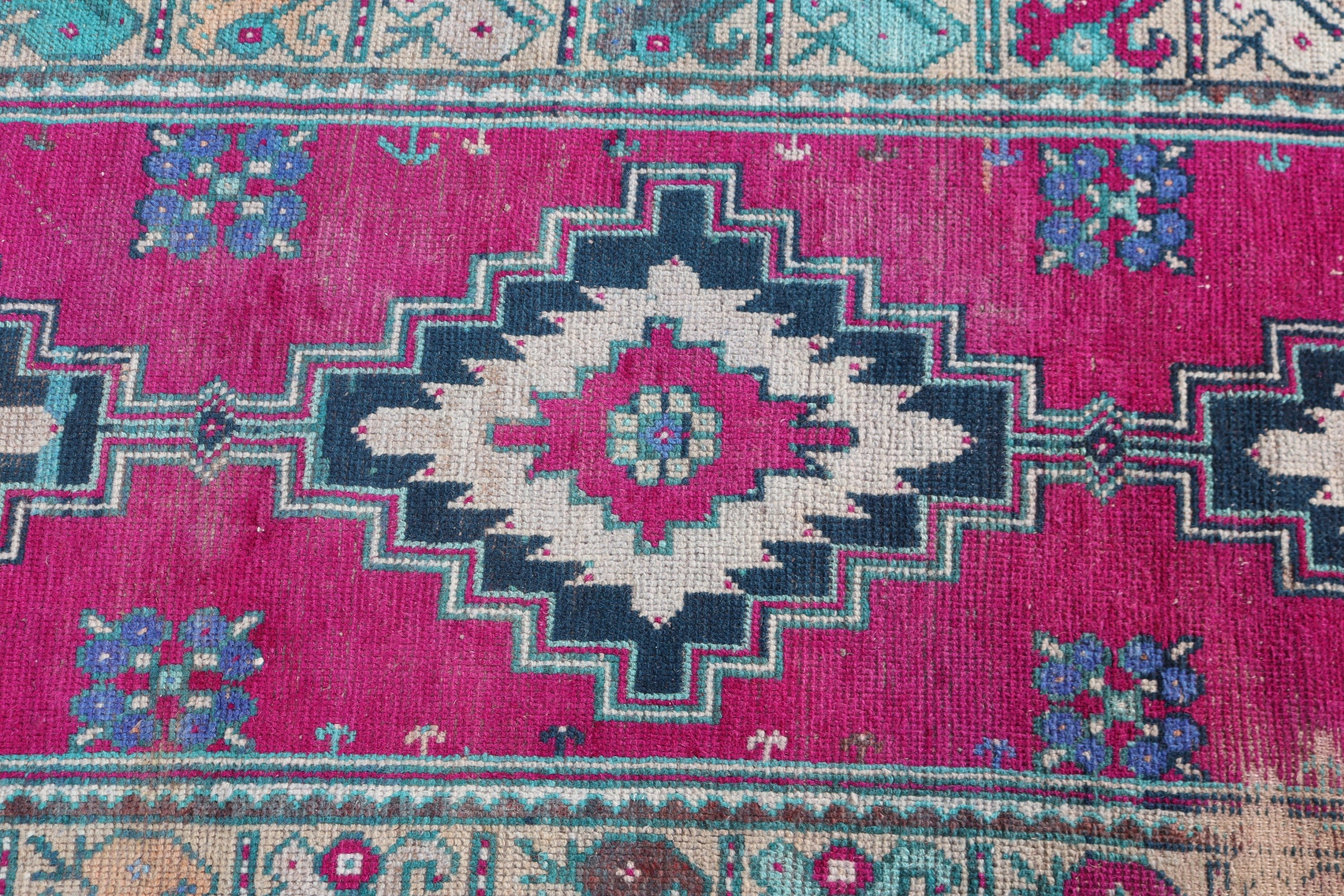 Beni Ourain Runner Rug, Turkish Rug, Vintage Rugs, 2.4x9.6 ft Runner Rugs, Rugs for Stair, Kitchen Rug, Pink Cool Rug, Statement Rugs