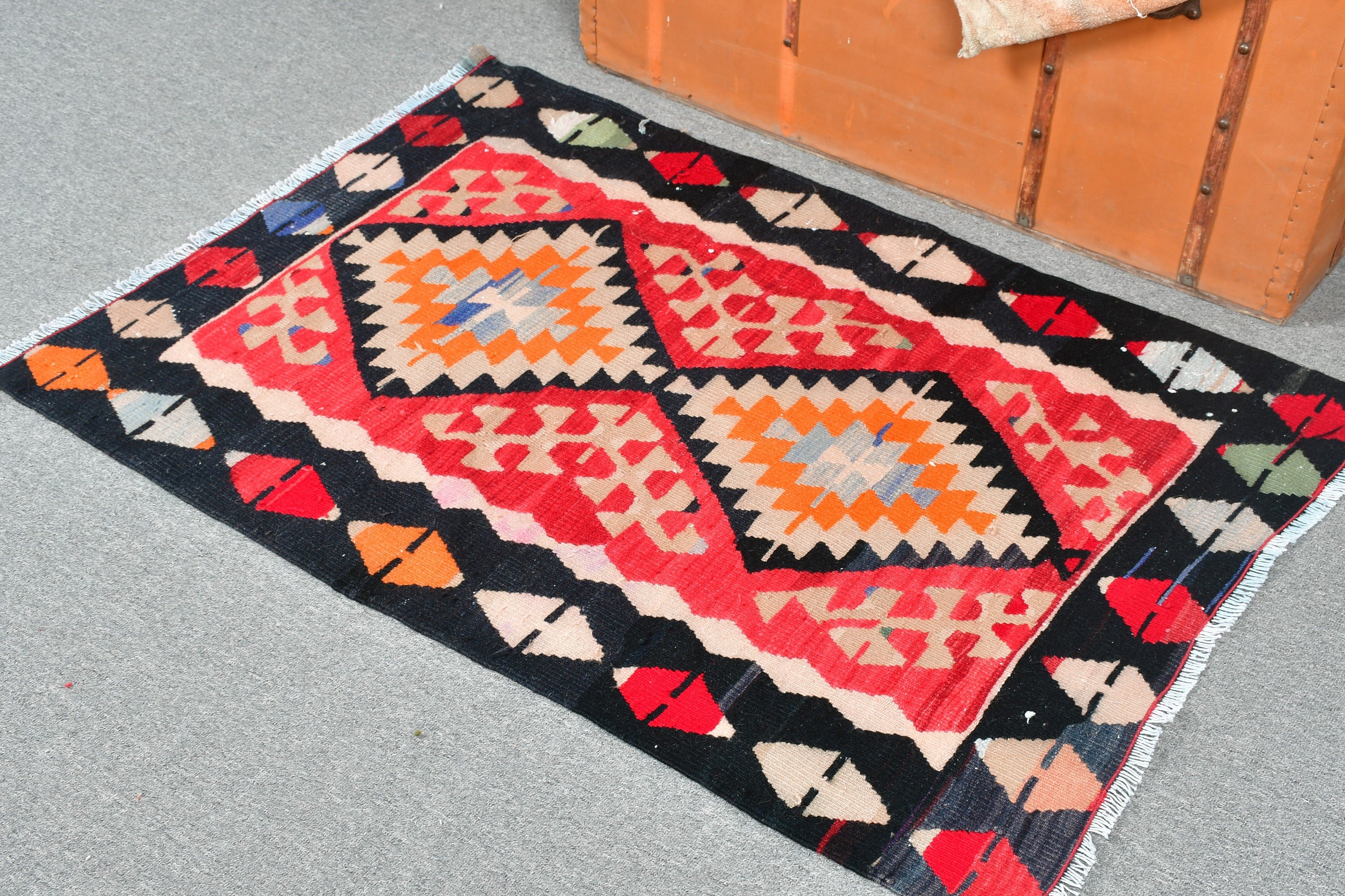 Bedroom Rug, Cool Rug, Kilim, Entry Rug, Wool Rugs, Vintage Rug, Black Antique Rug, Bath Mat Cute Rugs, 2.8x3.9 ft Small Rug, Turkish Rug