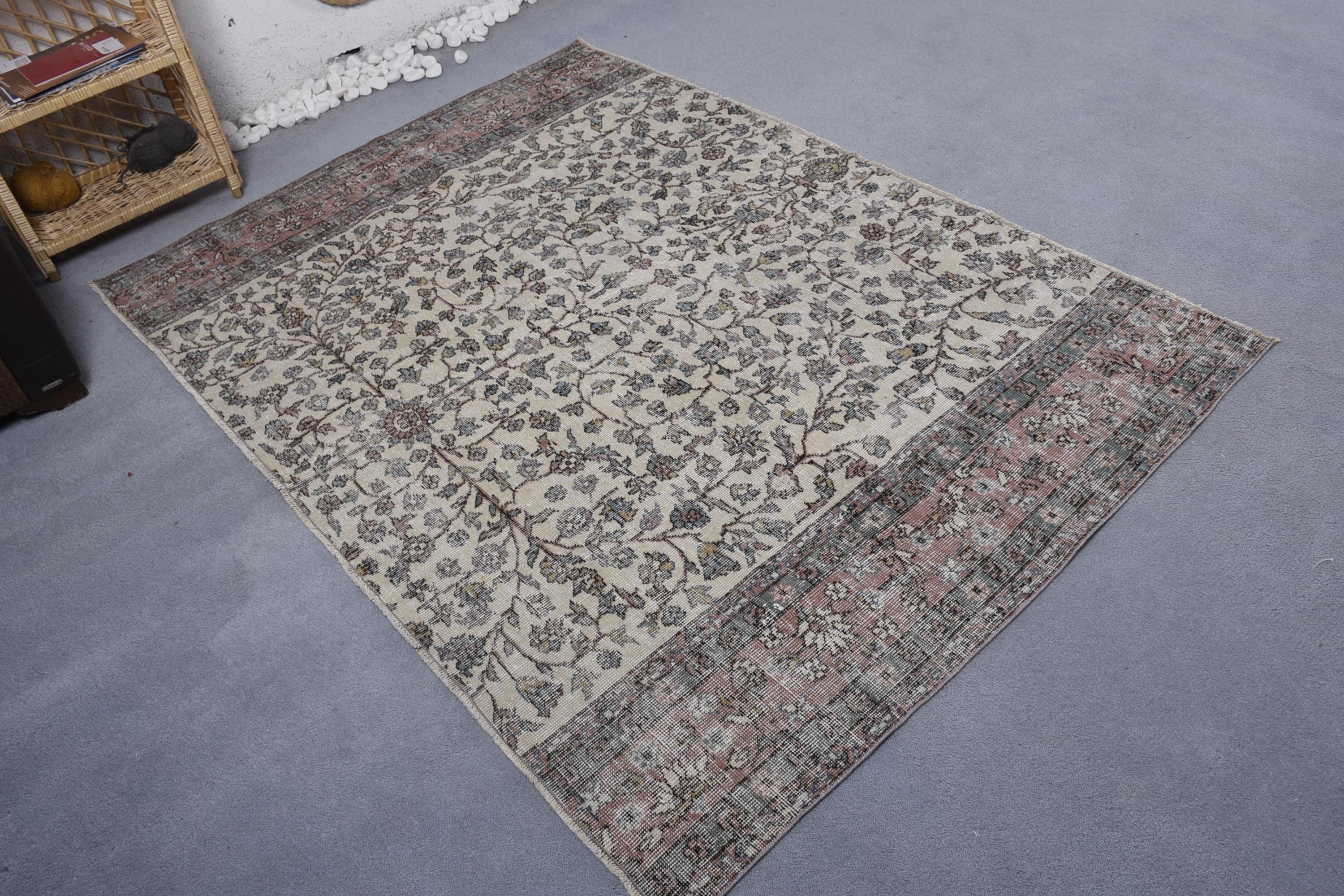 Beige Neutral Rugs, 6.5x4.8 ft Area Rugs, Living Room Rug, Boho Area Rug, Turkish Rugs, Handwoven Rug, Vintage Rug