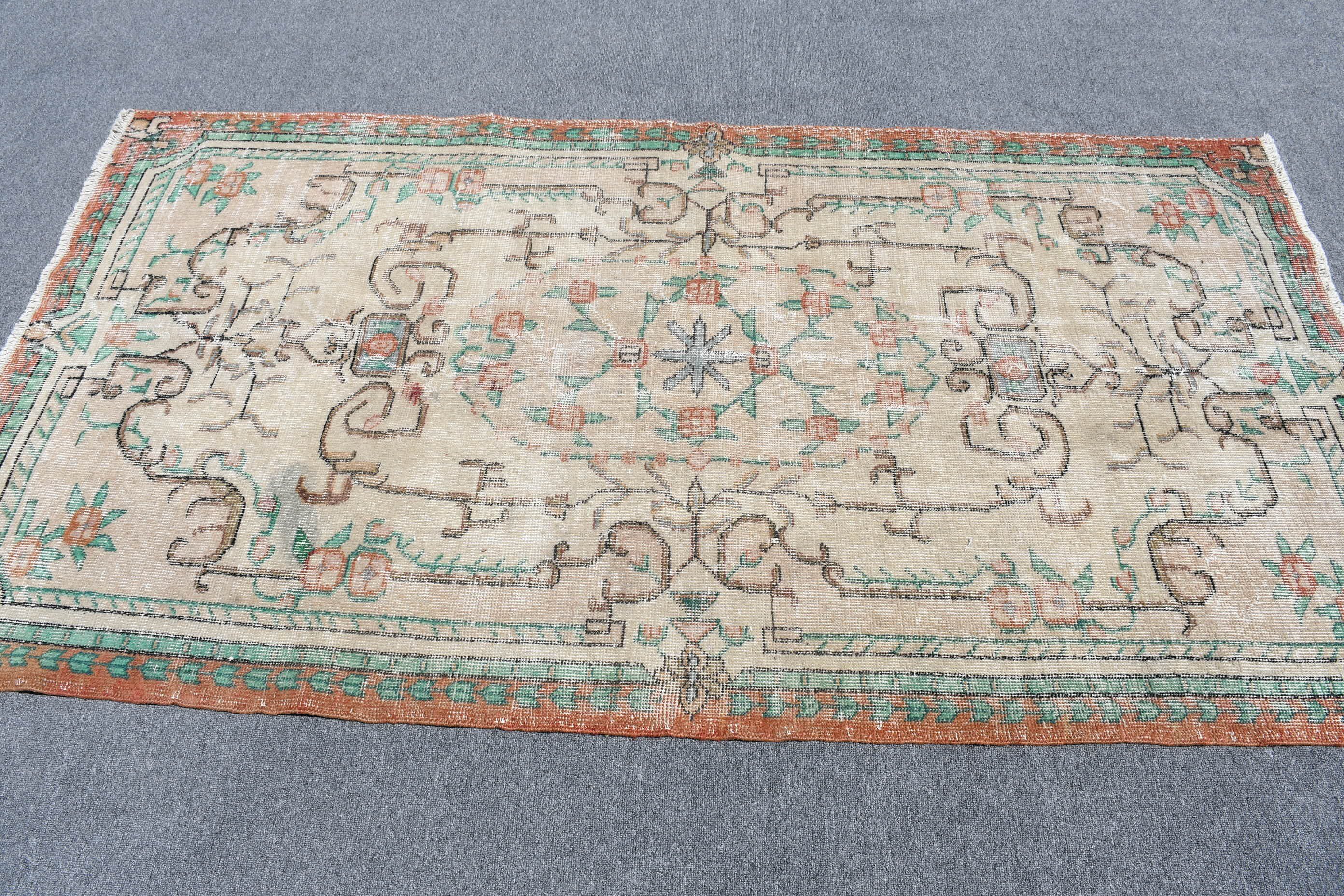 Bedroom Rug, 3.7x6.8 ft Area Rug, Beige Kitchen Rugs, Floor Rug, Vintage Rug, Rugs for Nursery, Oushak Rug, Living Room Rug, Turkish Rug