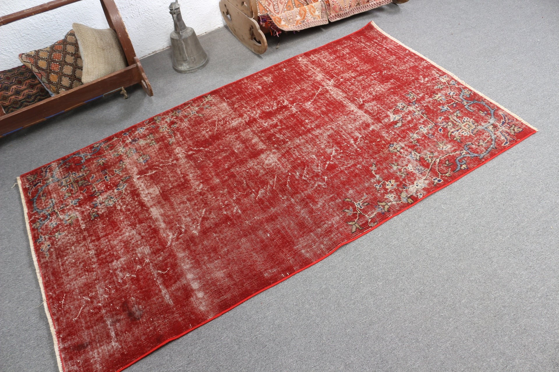 Red Cool Rugs, Vintage Rug, Retro Rug, Home Decor Rug, Pastel Rugs, Turkish Rug, Rugs for Living Room, Bedroom Rugs, 3.8x6.5 ft Area Rug