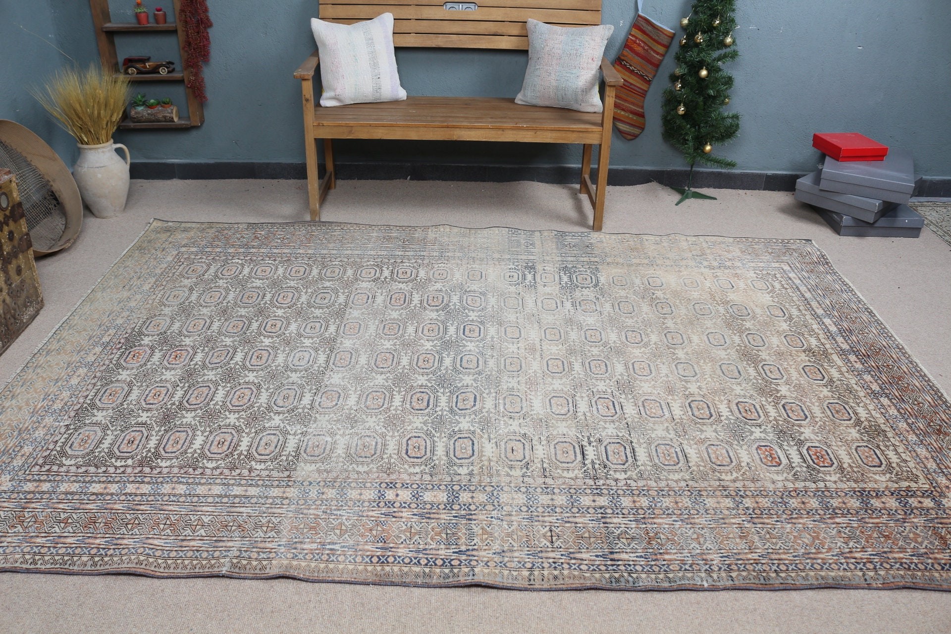 Antique Rugs, Turkish Rug, Oushak Rugs, Dining Room Rugs, Brown Floor Rugs, Vintage Rugs, Flatweave Rug, 6.3x9.3 ft Large Rug, Bedroom Rug