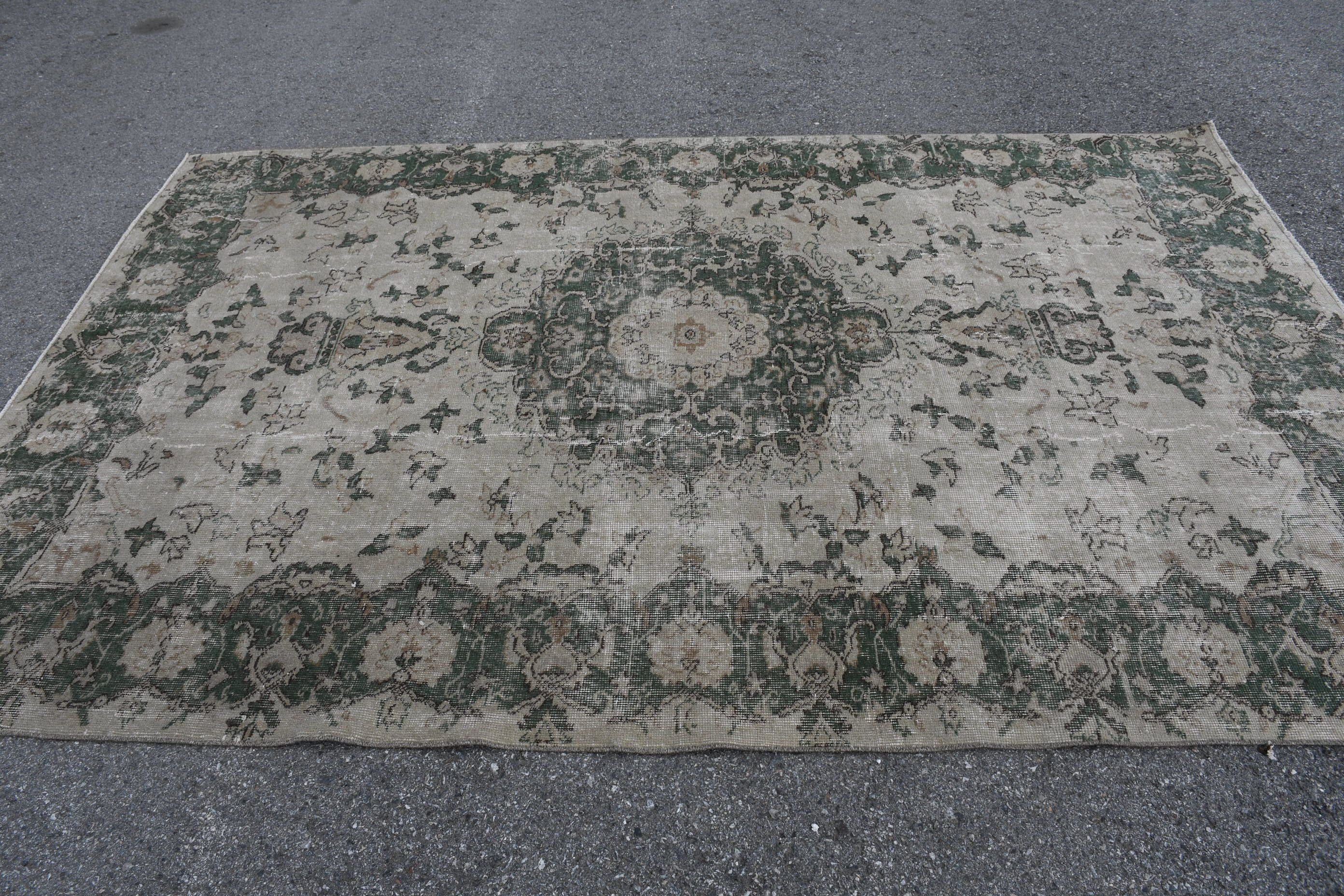 Yemek Odası Halısı, Vintage Halı, Fas Halıları, Yatak Odası Halısı, Türk Halısı, Yeşil Oryantal Halı, Havalı Halılar, Türkiye Halısı, 6.2x9.4 ft Büyük Halılar