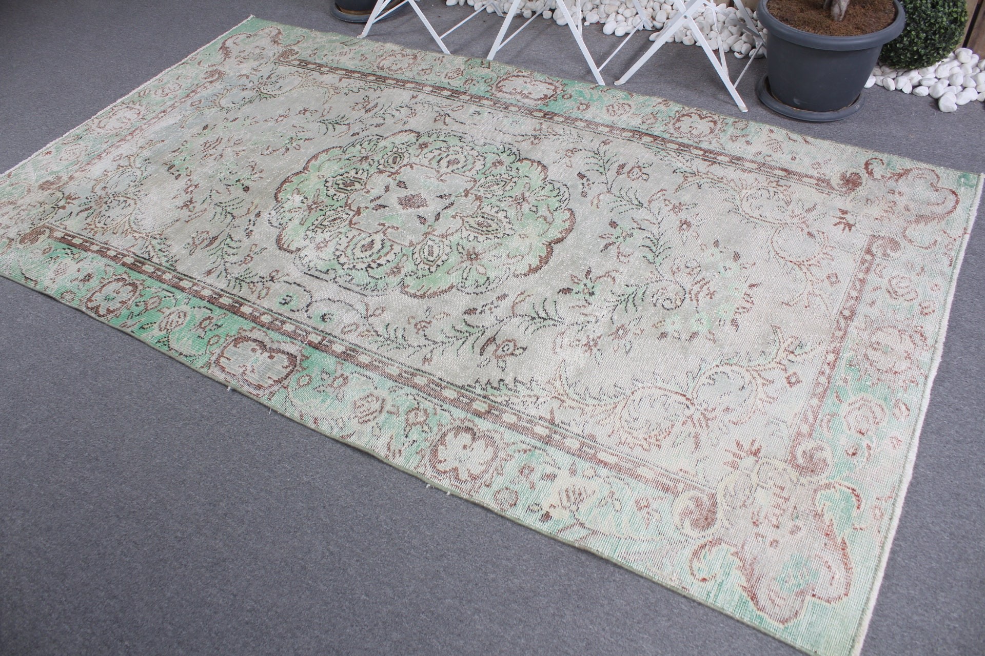 Kitchen Rugs, Dorm Rug, Bedroom Rug, Vintage Rug, 5x8.9 ft Large Rug, Living Room Rug, Turkish Rugs, Green Home Decor Rug