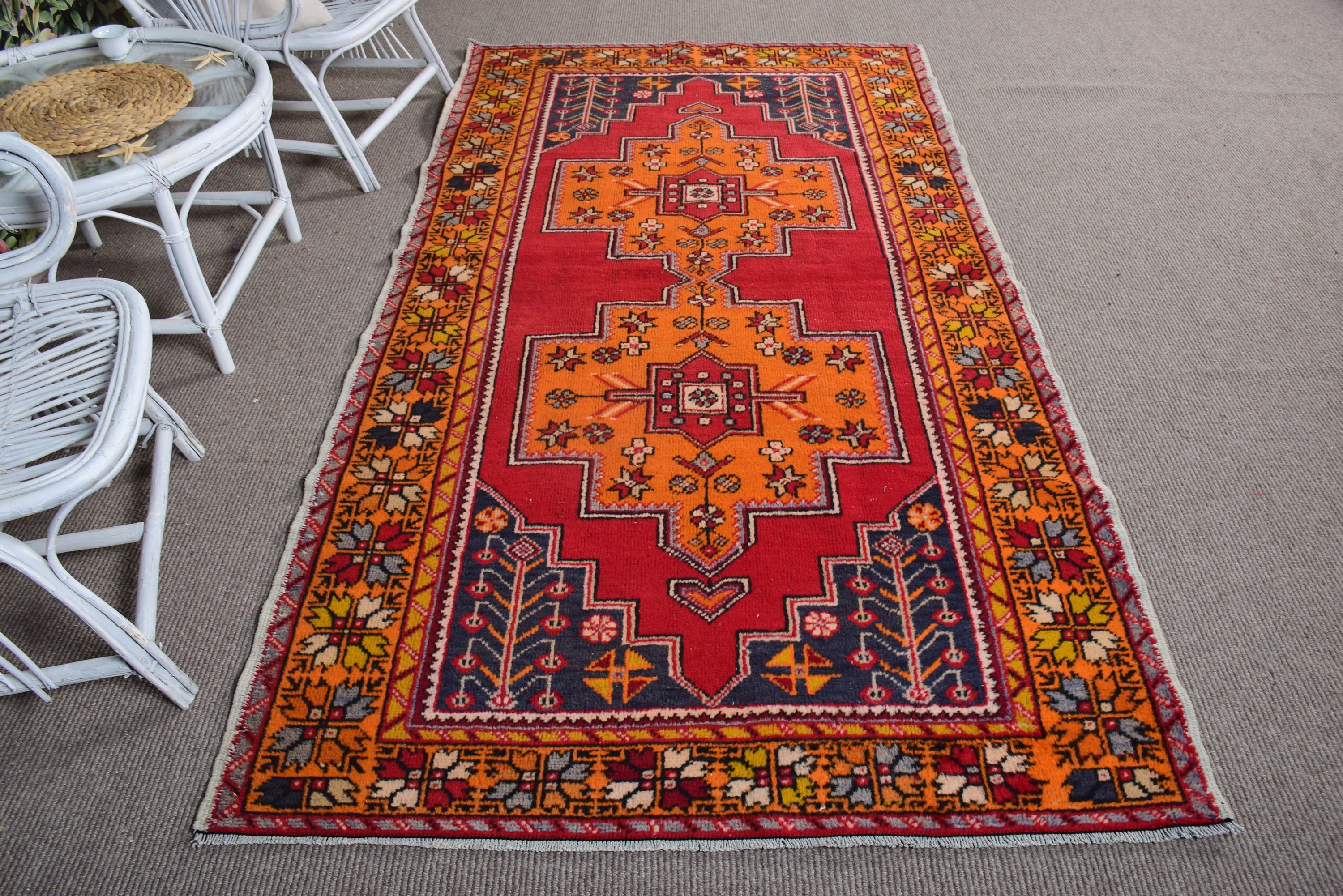 Türk Halıları, Vintage Halılar, El Dokuma Halı, Yer Halısı, Vintage Alan Halısı, Kırmızı Düz ​​Dokuma Halı, Anadolu Halısı, 4.4x8.2 ft Alan Halıları, Soğuk Halı