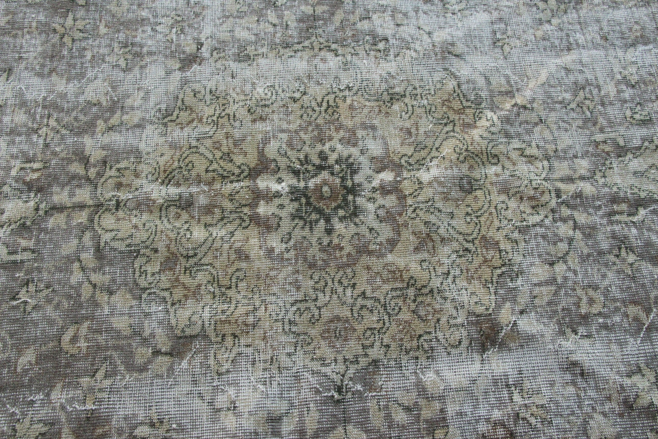 Oushak Halıları, 5.2x8.6 ft Büyük Halı, Sanatsal Halılar, Vintage Halılar, Havalı Halılar, Gri Yün Halılar, Türk Halıları, Büyük Vintage Halılar, Yatak Odası Halısı