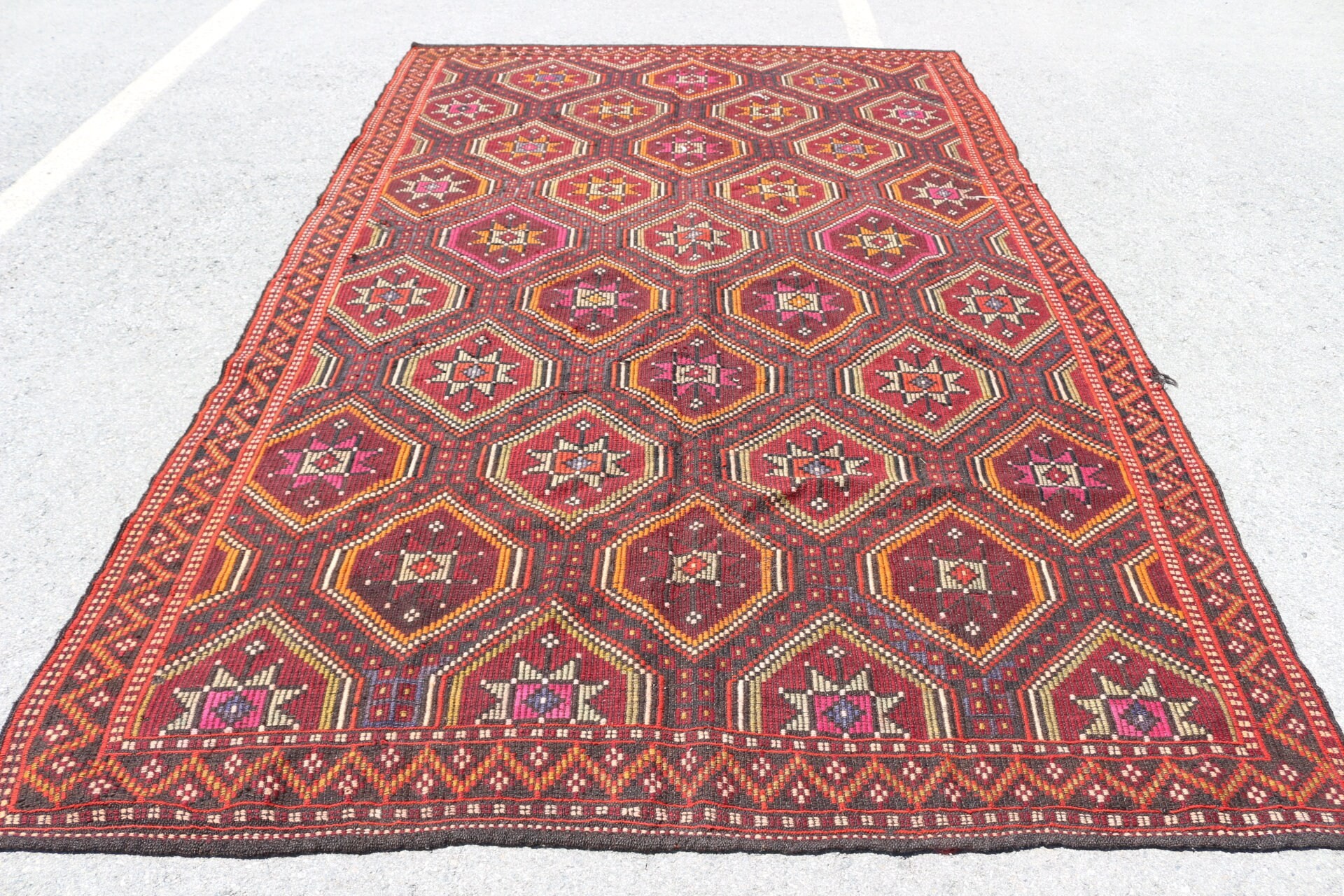 Yemek odası Kilim, Salon Kilim, Oturma odası Kilim, Siyah Mutfak Kilim, Türk Kilim, 204x333 cm Büyük Kilim, Yemek odası Kilim, Uşak Kilim