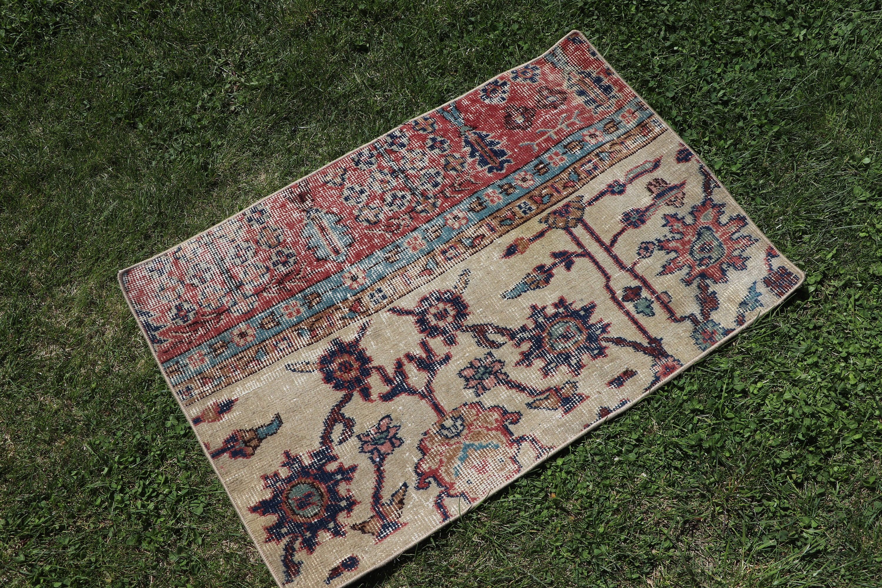 Bej Bildirim Halısı, Ev Dekor Halıları, 2x3 ft Küçük Halılar, Vintage Halılar, Türk Halısı, El Dokuma Halı, Yatak Odası Halıları, Kapı Paspas Halıları, Lüks Halılar