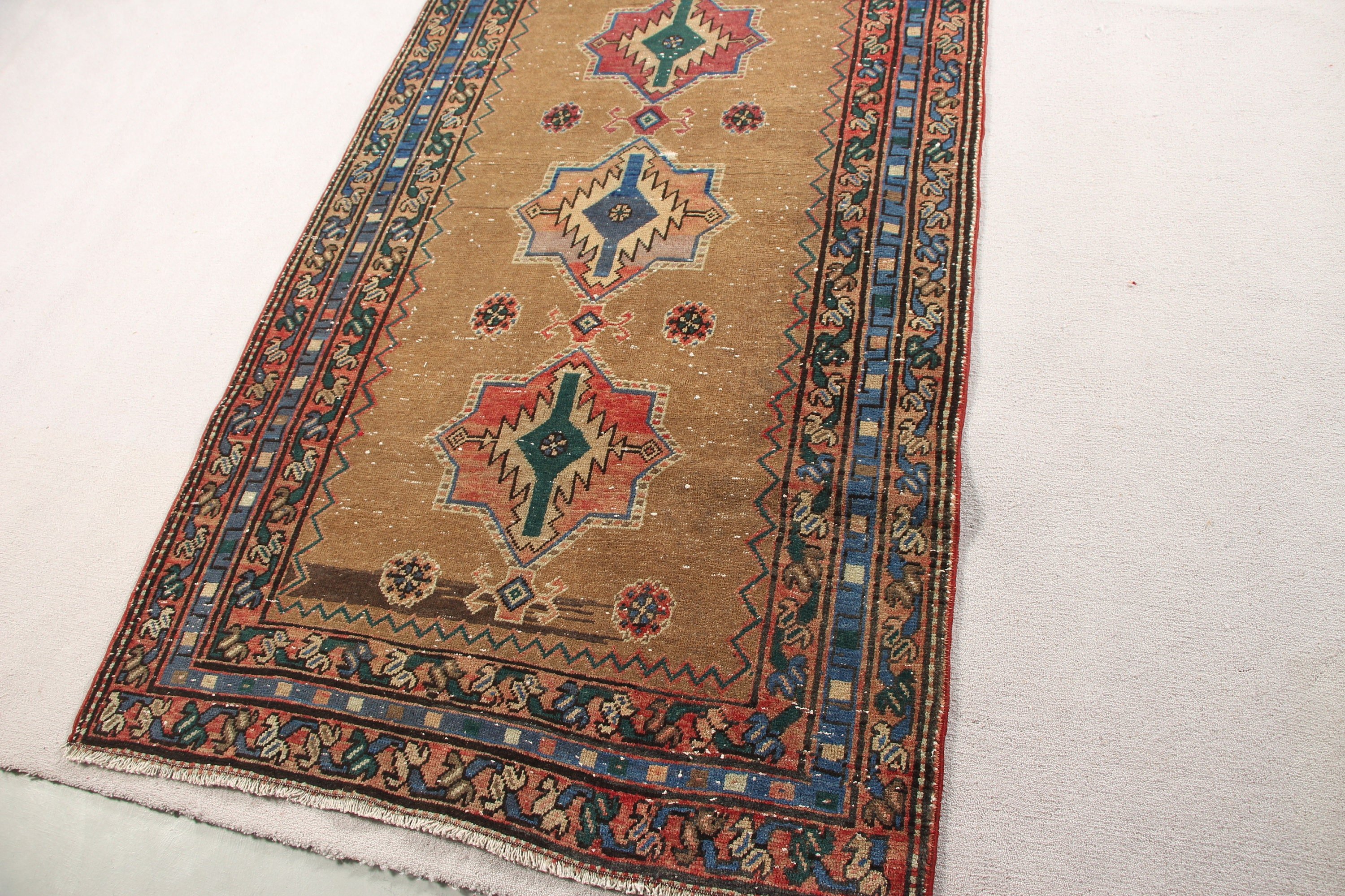 Koridor Halısı, Mutfak Halısı, Türk Halıları, Vintage Halı, Fas Halısı, 3,6x12,4 ft Runner Halısı, Soğuk Halı, Koridor Halıları, Kahverengi Yer Halıları