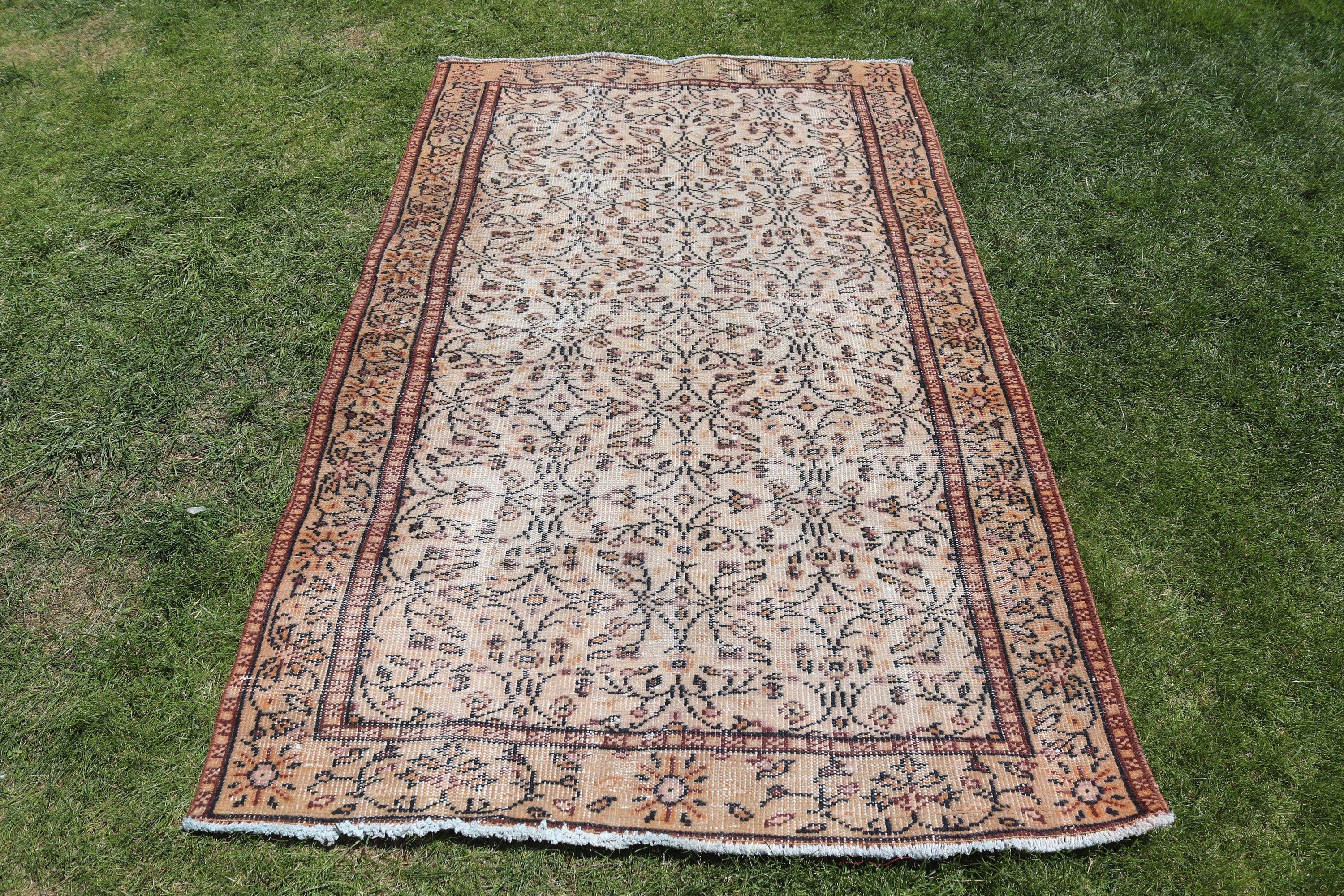 Vintage Halılar, 3,8x6,2 ft Vurgulu Halı, Çocuk Halıları, Boho Vurgulu Halılar, Oryantal Halı, Türk Halıları, Düz Dokuma Halılar, Bej El Dokuma Halı