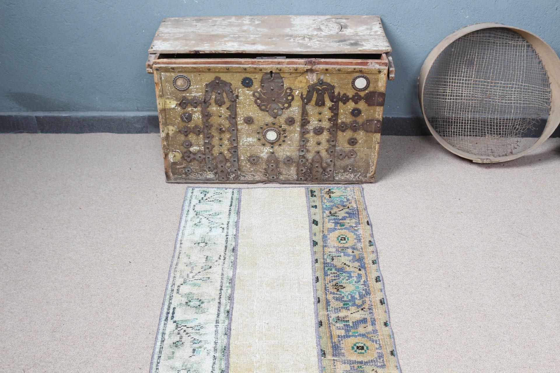 Vintage Halı, Kapı Paspası Halıları, Banyo Halısı, Yatak Odası Halıları, 2.2x4.8 ft Küçük Halı, Türk Halısı, Havalı Halılar, Bej Oryantal Halılar, Kapı Paspası Halıları