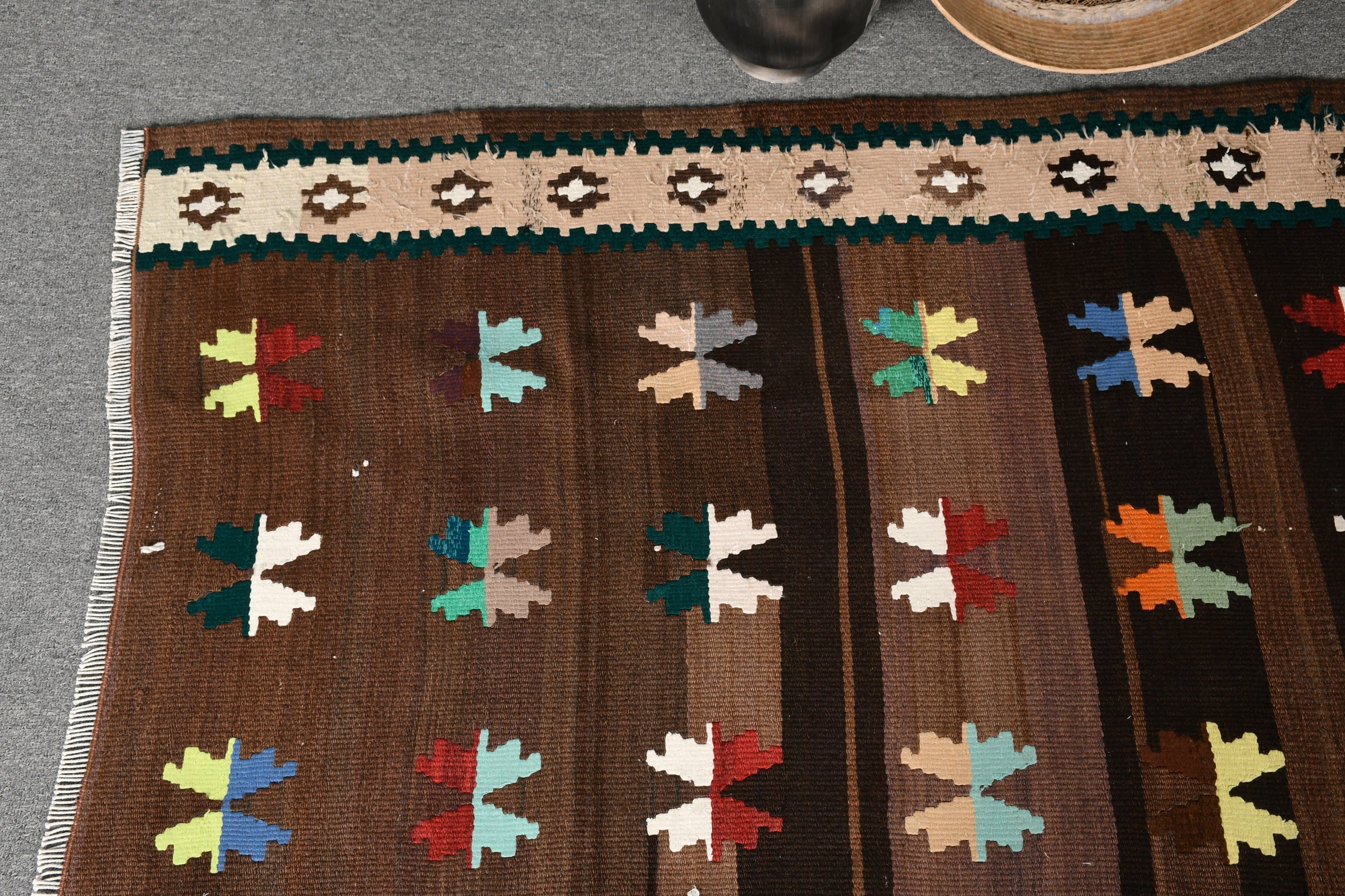 Kahverengi Doğu Halıları, Türk Halıları, Kilim, 3,6x5,7 ft Vurgu Halısı, Mutfak Halısı, Yatak Odası Halıları, Vintage Halı, Anadolu Halısı, Fas Halıları