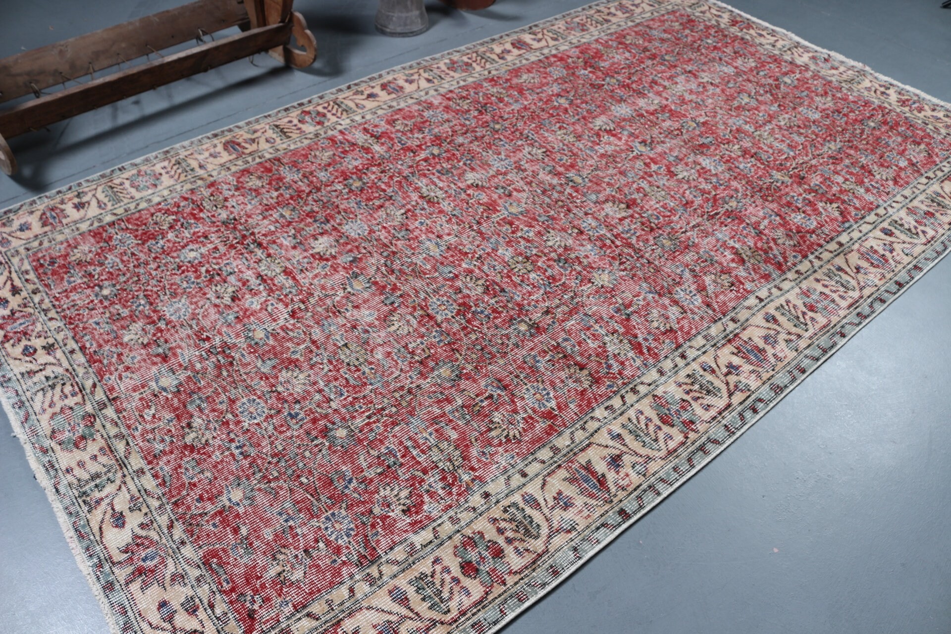 Oushak Rug, Red Anatolian Rug, Bedroom Rugs, Vintage Rug, 5.5x9.5 ft Large Rug, Dorm Rug, Turkish Rugs, Salon Rugs, Living Room Rug