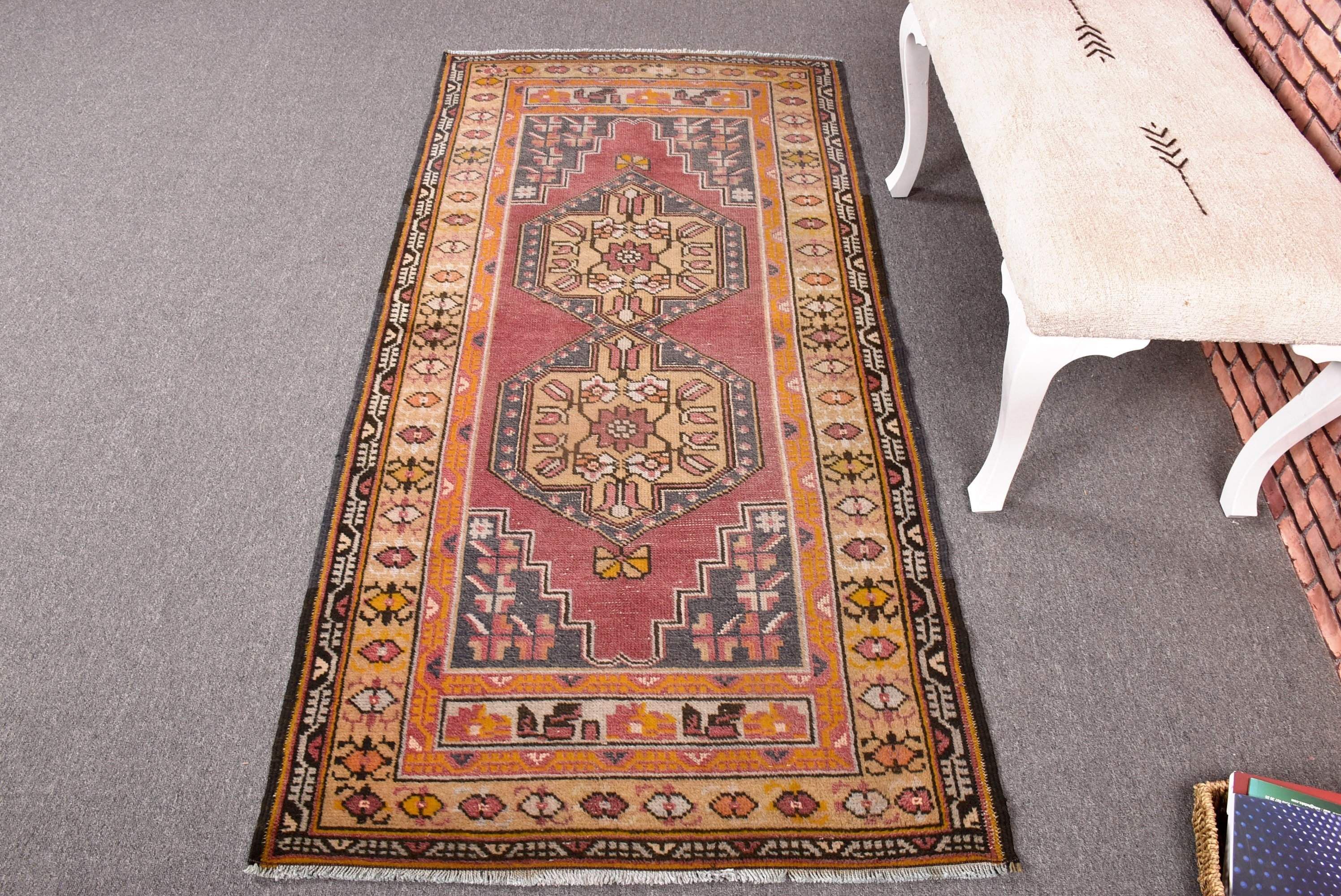 El Yapımı Halı, Boho Halı, Mor Boho Halı, Çocuk Halıları, Boho Vurgulu Halı, Türk Halıları, 3.1x6.3 ft Vurgulu Halı, Vintage Halılar, Anadolu Halıları