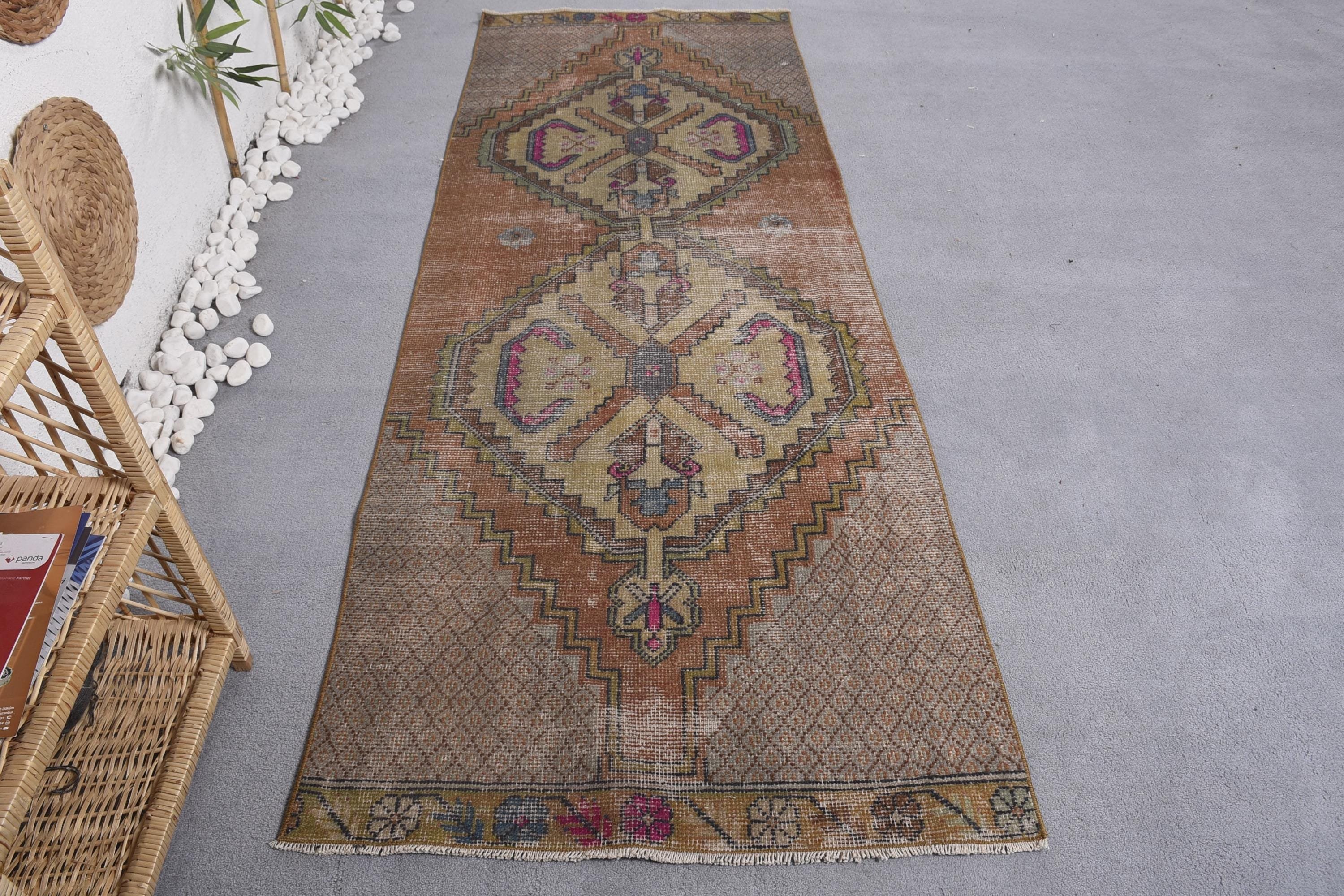 Kırmızı Antika Halı, Oushak Halı, Yer Halısı, Dekoratif Halılar, Vintage Halı, Türk Halısı, 3.2x8.1 ft Runner Halısı, Koridor Halıları, Koridor Halıları