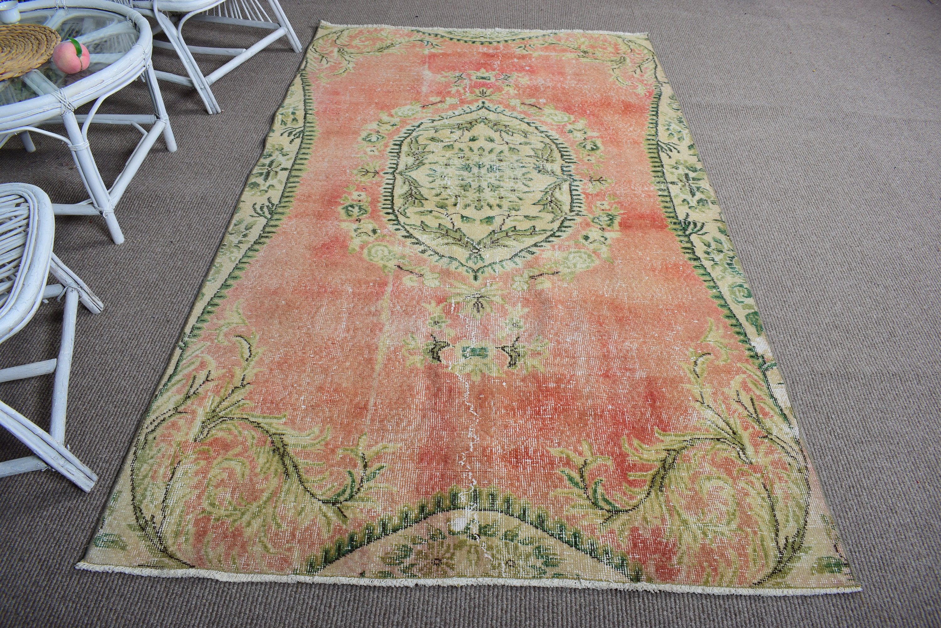 Zemin Halıları, Lüks Halı, Oushak Bölge Halısı, Mutfak Halıları, 4,6x7,8 ft Alan Halısı, Turuncu Soğuk Halılar, Vintage Halı, Soğuk Halı, Türk Halıları