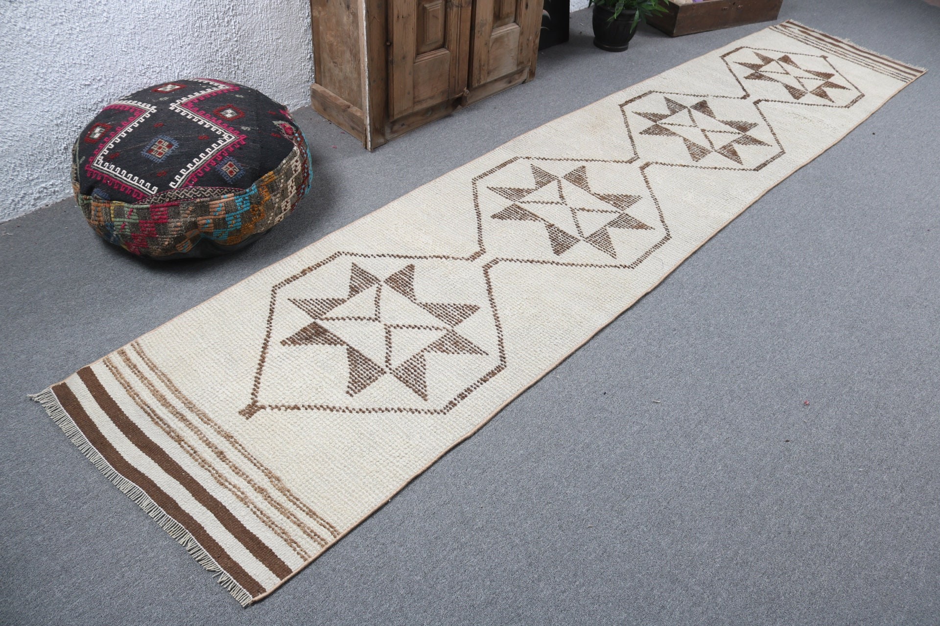 2.5x11.9 ft Runner Rugs, Stair Rugs, Kitchen Rug, Modern Rug, Neutral Rugs, Turkish Rug, Vintage Rugs, Beige Oushak Rugs, Handwoven Rugs