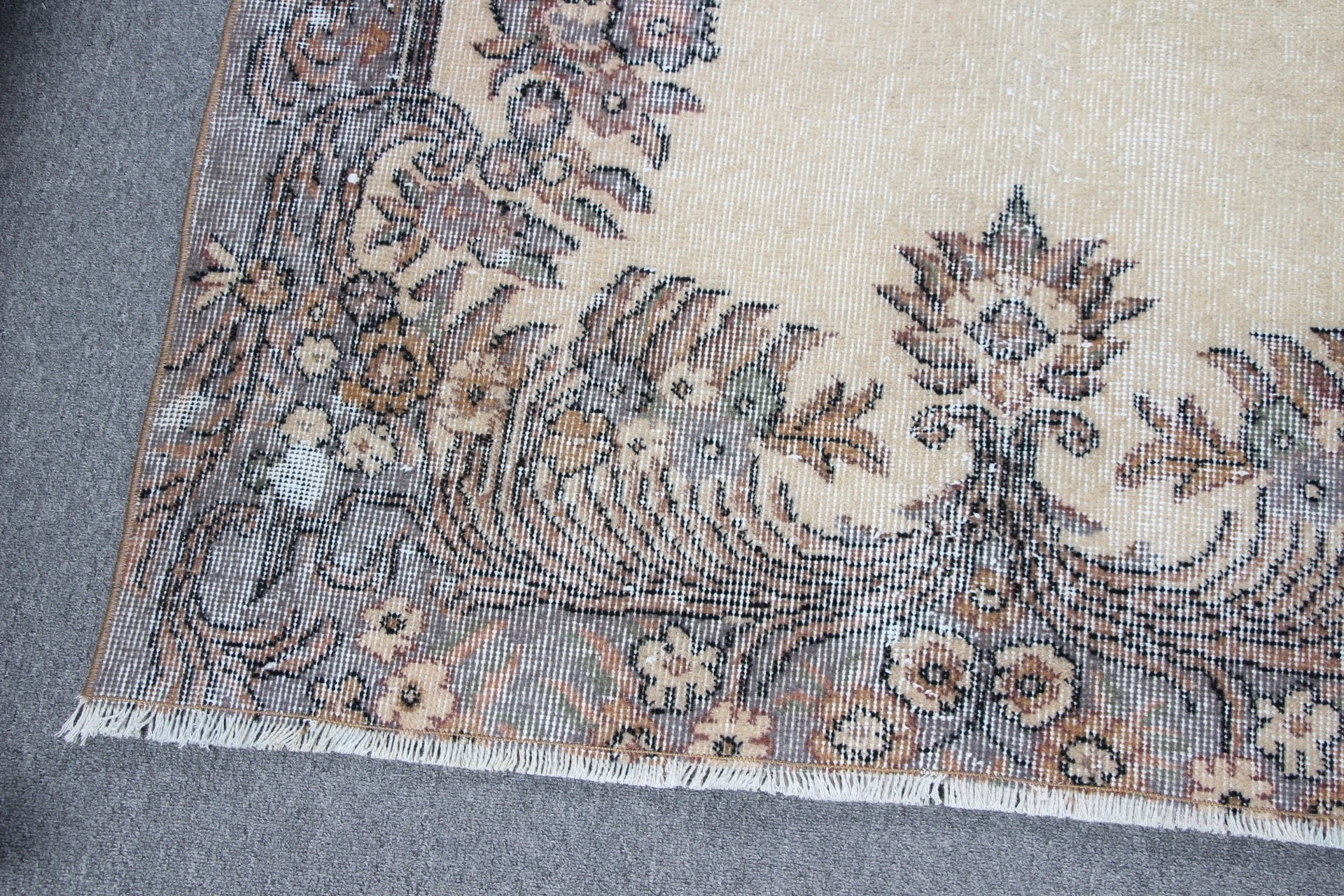 Vintage Halı, Fas Halıları, Türk Halıları, Bej Oushak Halısı, Oushak Halıları, 3,9x7 ft Alan Halısı, Mutfak Halıları, Yatak Odası Halısı, Yemek Odası Halısı