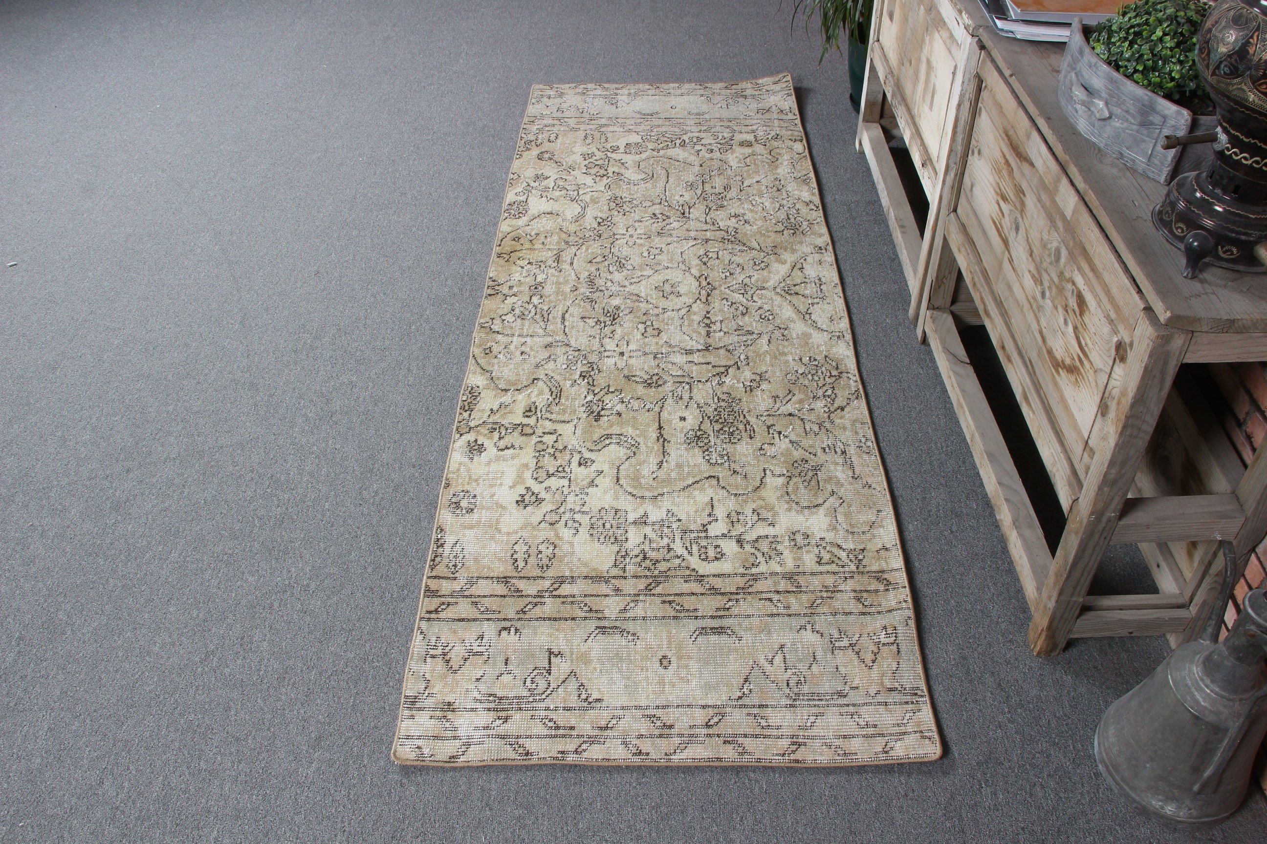 Türk Halıları, Vintage Halılar, Vintage Runner Halıları, Beni Ourain Runner Halısı, 2.5x7 ft Runner Halısı, Nötr Halılar, Antika Halı, Bej Boho Halıları