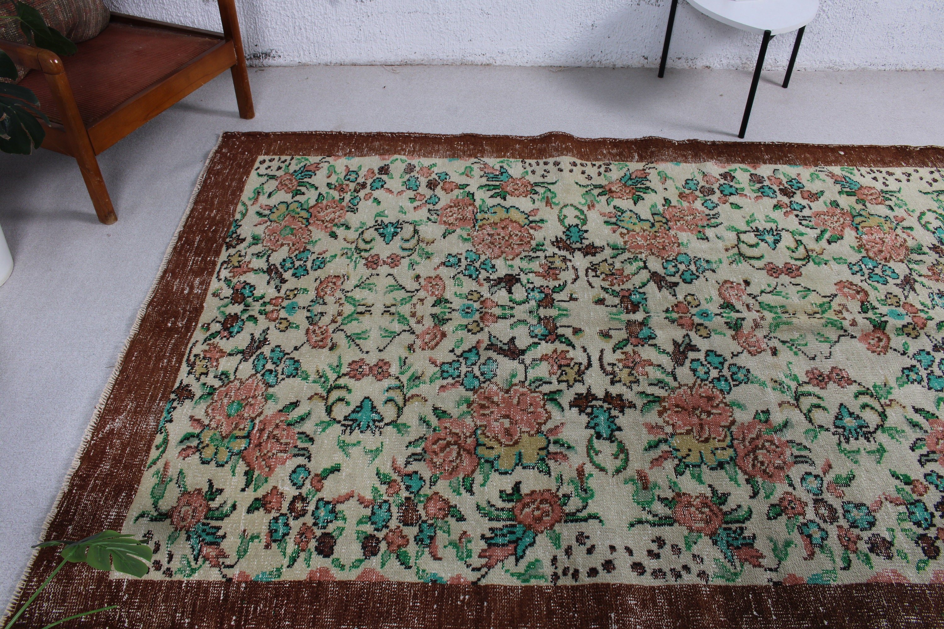 Açıklama Halısı, Türk Halısı, Ev Dekorasyonu Halıları, Vintage Halı, Büyük Oushak Halısı, Yatak Odası Halısı, Kahverengi Anadolu Halısı, 5,3x8,3 ft Büyük Halılar