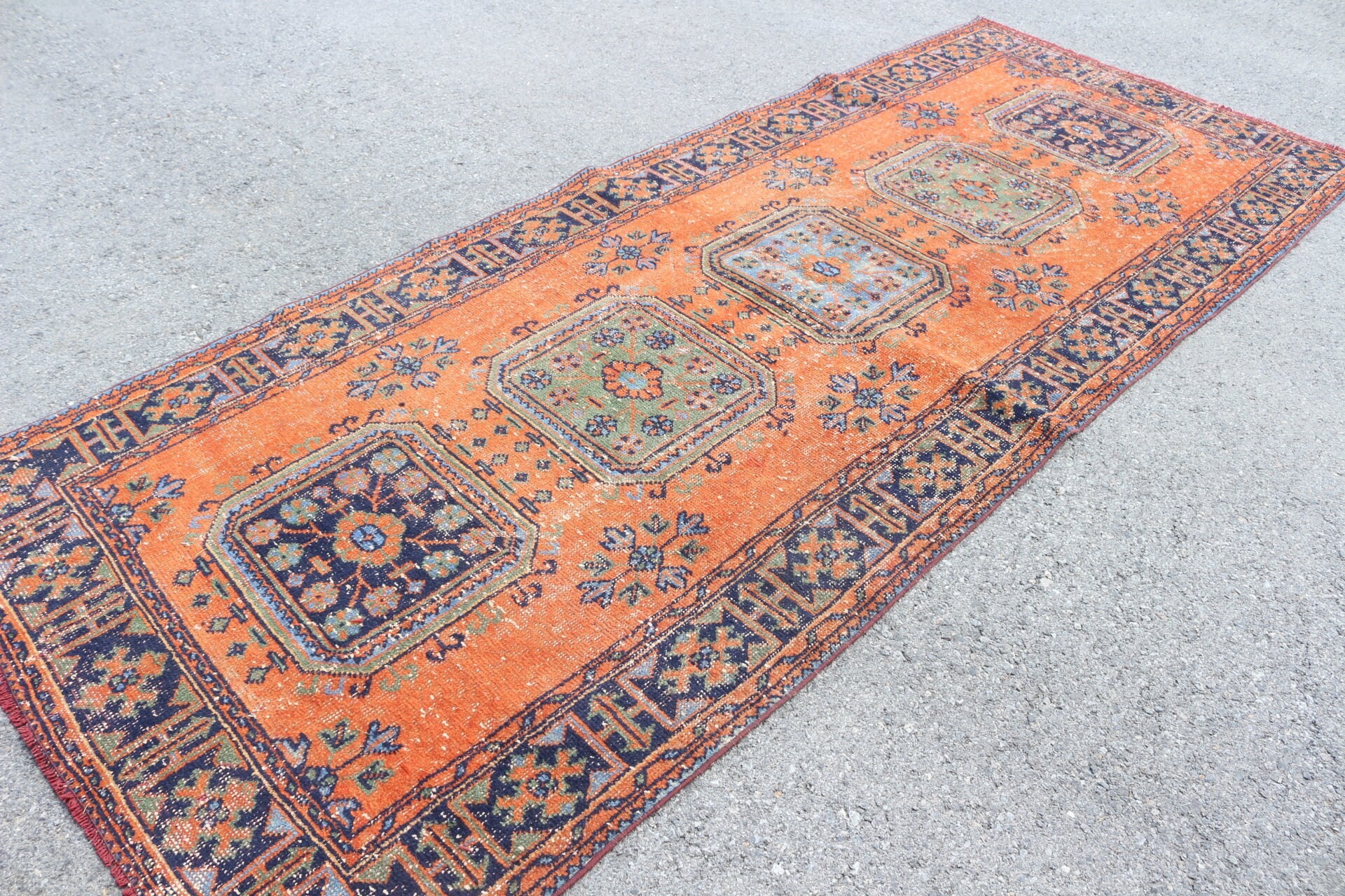 Koridor Halıları, Türk Halıları, Koridor Halısı, Turuncu Yün Halı, Yatak Odası Halıları, 4.4x11 ft Runner Halısı, Oryantal Halılar, Doğal Halı, Vintage Halı