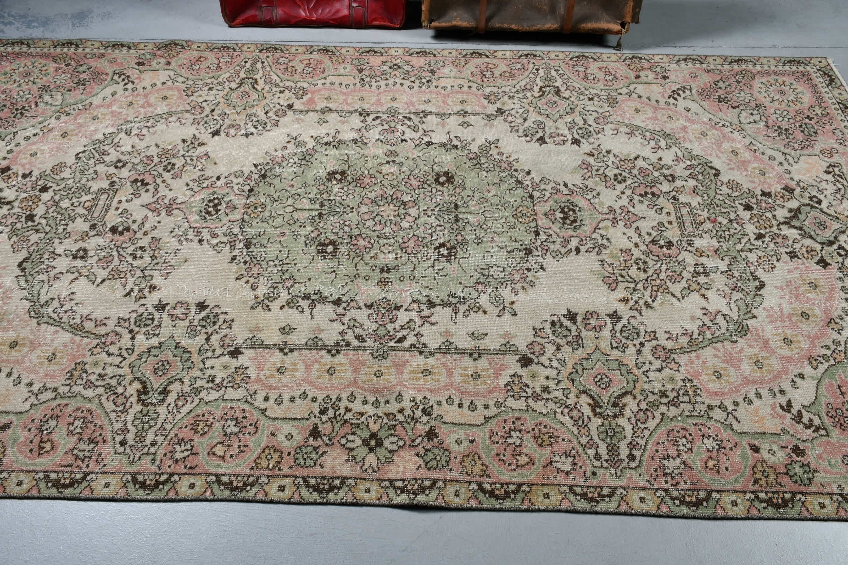 Green Home Decor Rug, Vintage Rug, Bedroom Rugs, Cool Rugs, 5.2x9.3 ft Large Rugs, Oriental Rug, Turkish Rug, Dorm Rug, Living Room Rugs