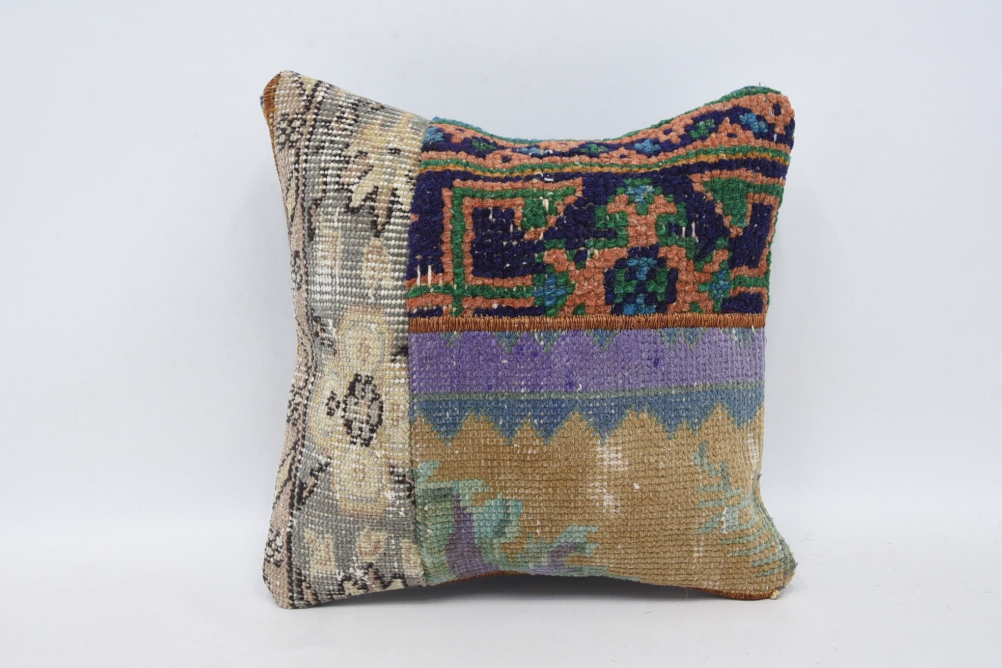 Hippie Throw Pillow Sham, 14"x14" Blue Pillow Cover, Turkish Kilim Pillow, Morroccon Kilim Cushion Pillow, Gift Pillow, Throw Kilim Pillow