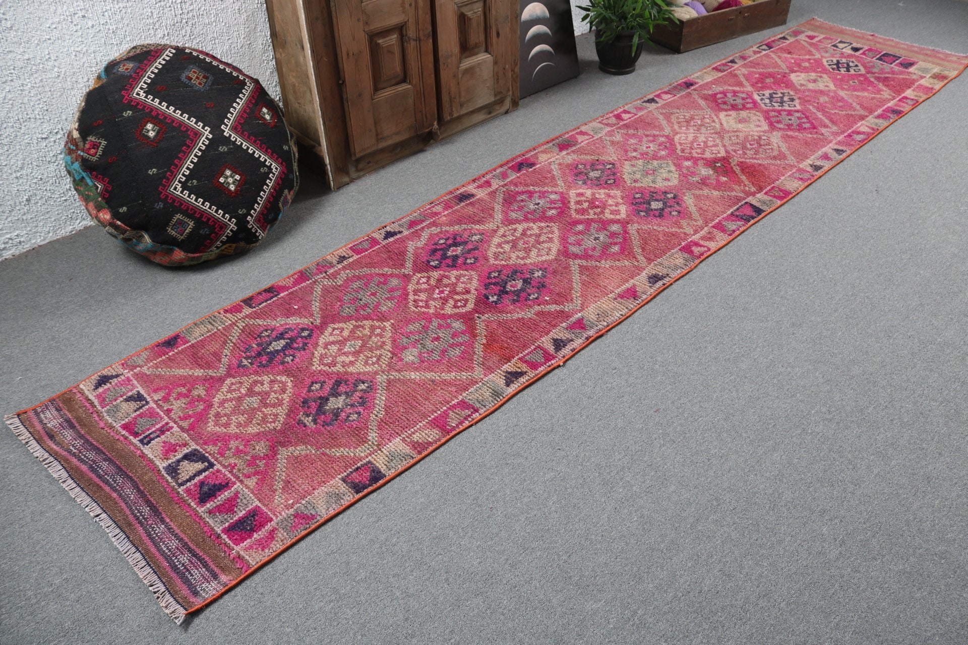 Vintage Rugs, Handmade Rug, Neutral Rugs, 2.5x12.3 ft Runner Rug, Floor Rugs, Beni Ourain Runner Rugs, Turkish Rugs, Pink Statement Rugs