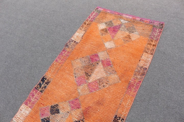 2.7x8.6 ft Runner Rug, Wool Rugs, Hallway Rug, Rugs for Hallway, Turkish Rug, Vintage Rug, Aesthetic Rugs, Home Decor Rug, Orange Floor Rug