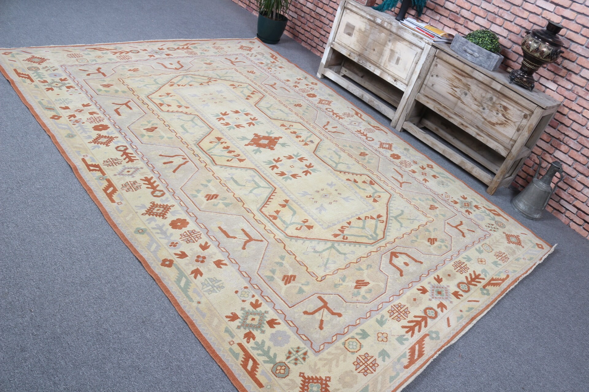 Turkish Rugs, Kitchen Rugs, Living Room Rug, Antique Rug, Organic Rug, 6.6x9.2 ft Large Rug, Bedroom Rugs, Vintage Rugs, Yellow Oushak Rug